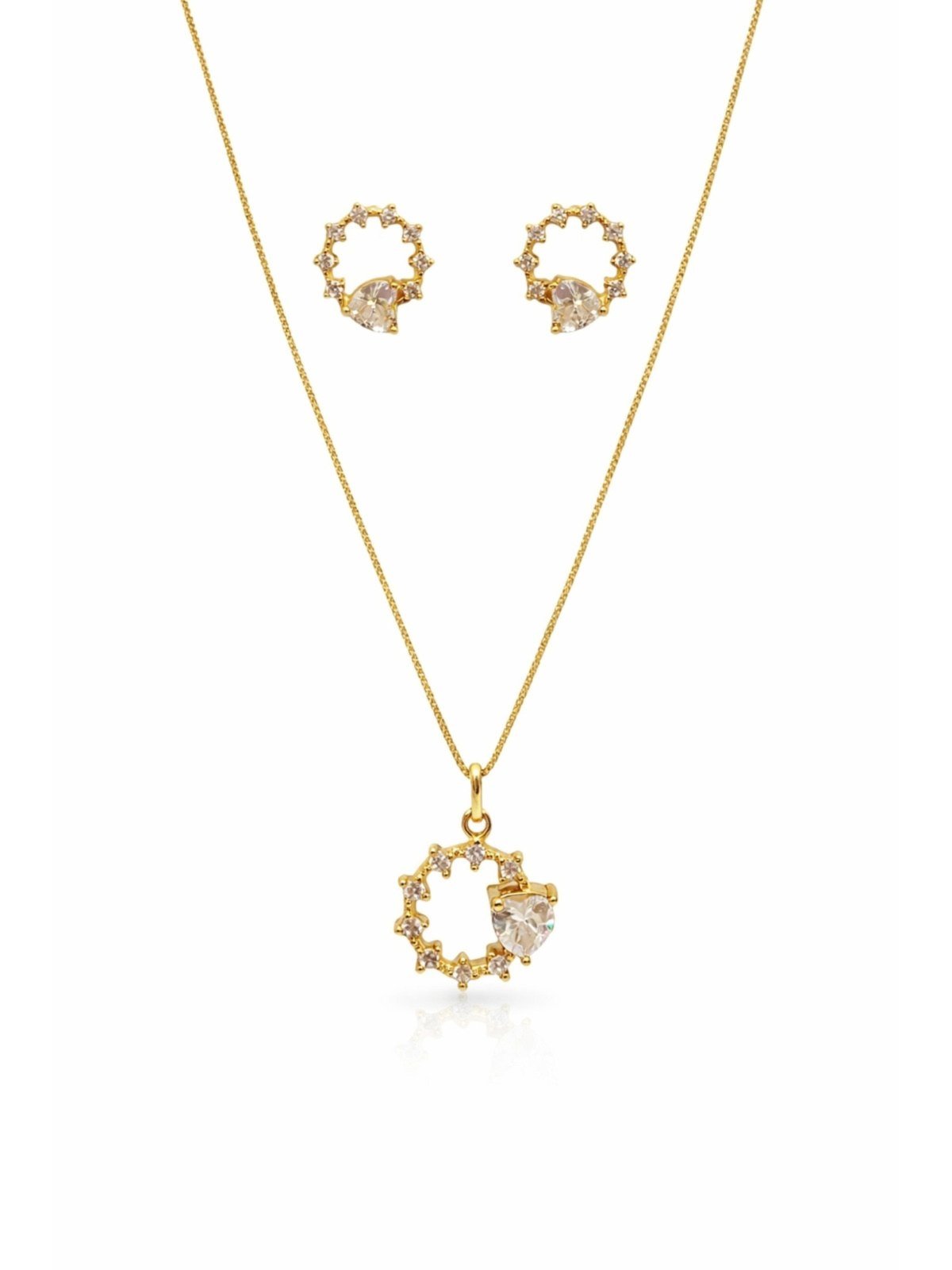 Conjunto Coração e zircônias Banhado a Ouro 18k