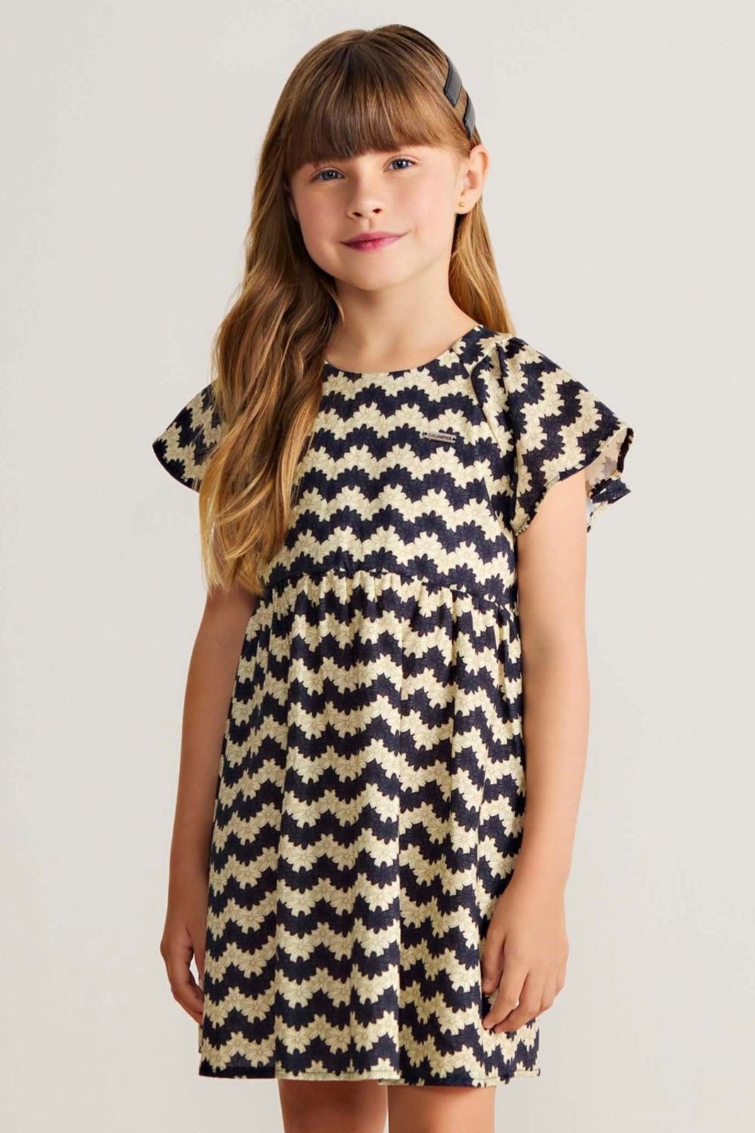 Infantil - Vestido Menina Tricoline Floral Colorittá Preto
