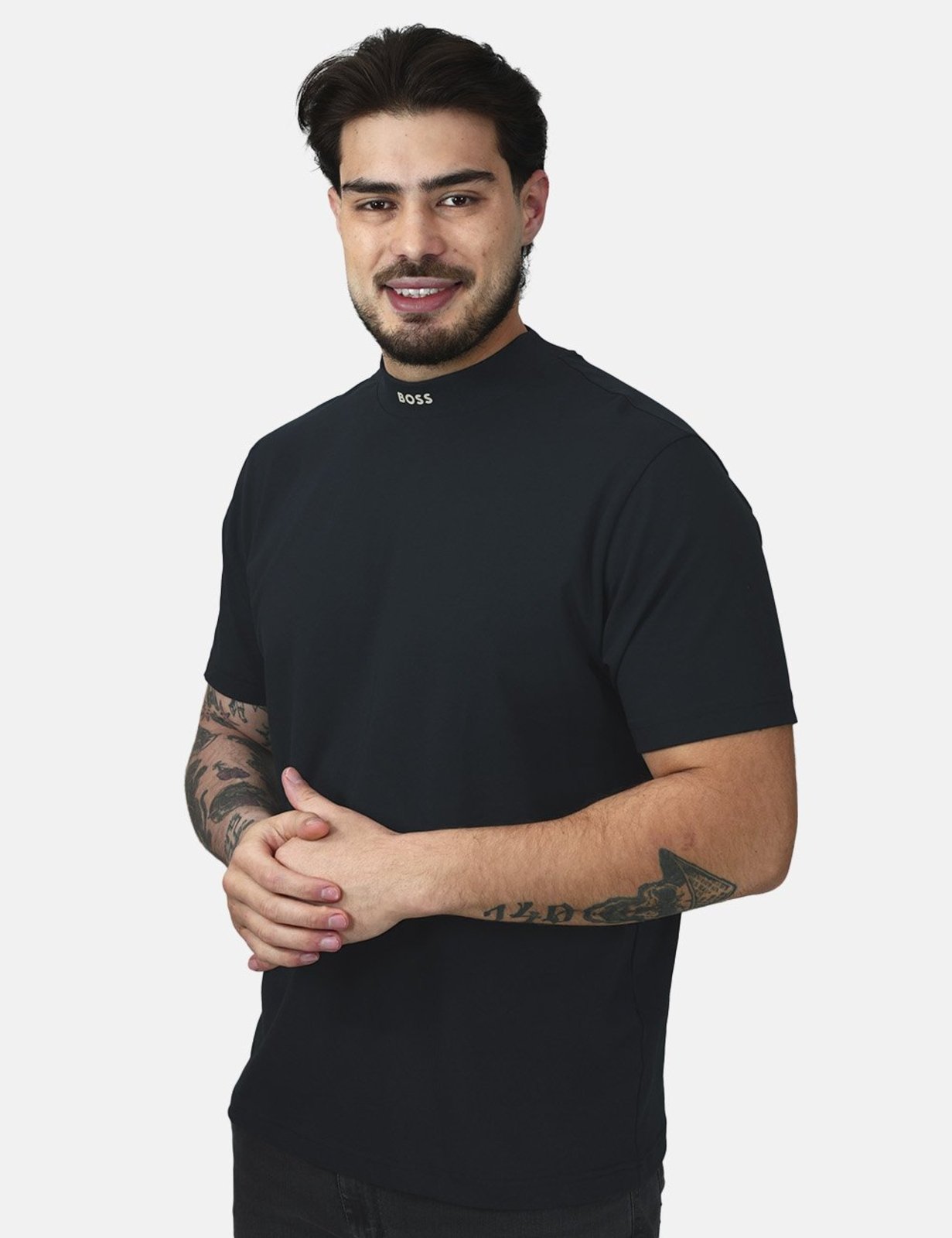 Camiseta Hugo Boss Masculina Regular Stretch Tee Collar Azul Marinho