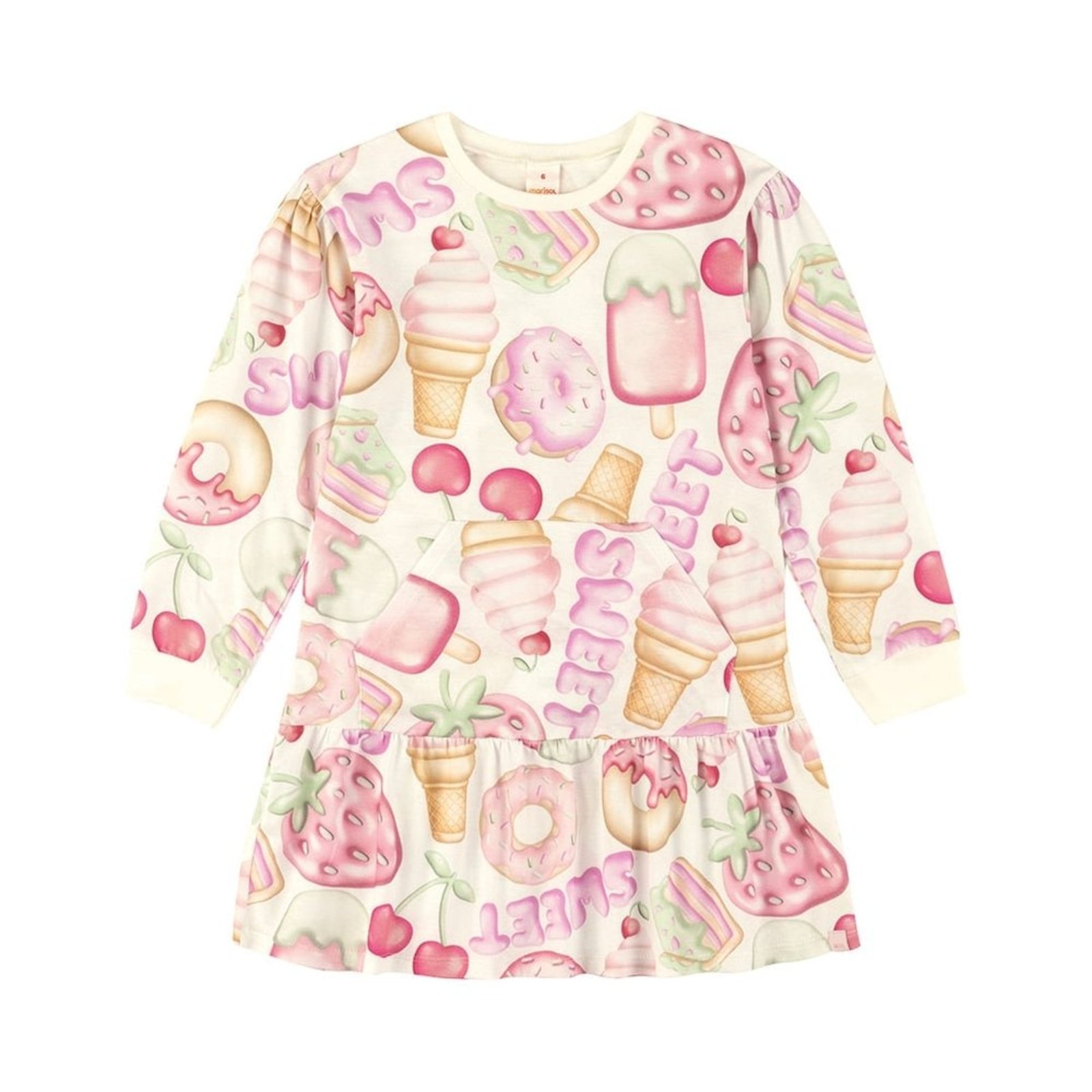 Infantil - Vestido Curto Manga Longa Estampado Menina Marisol