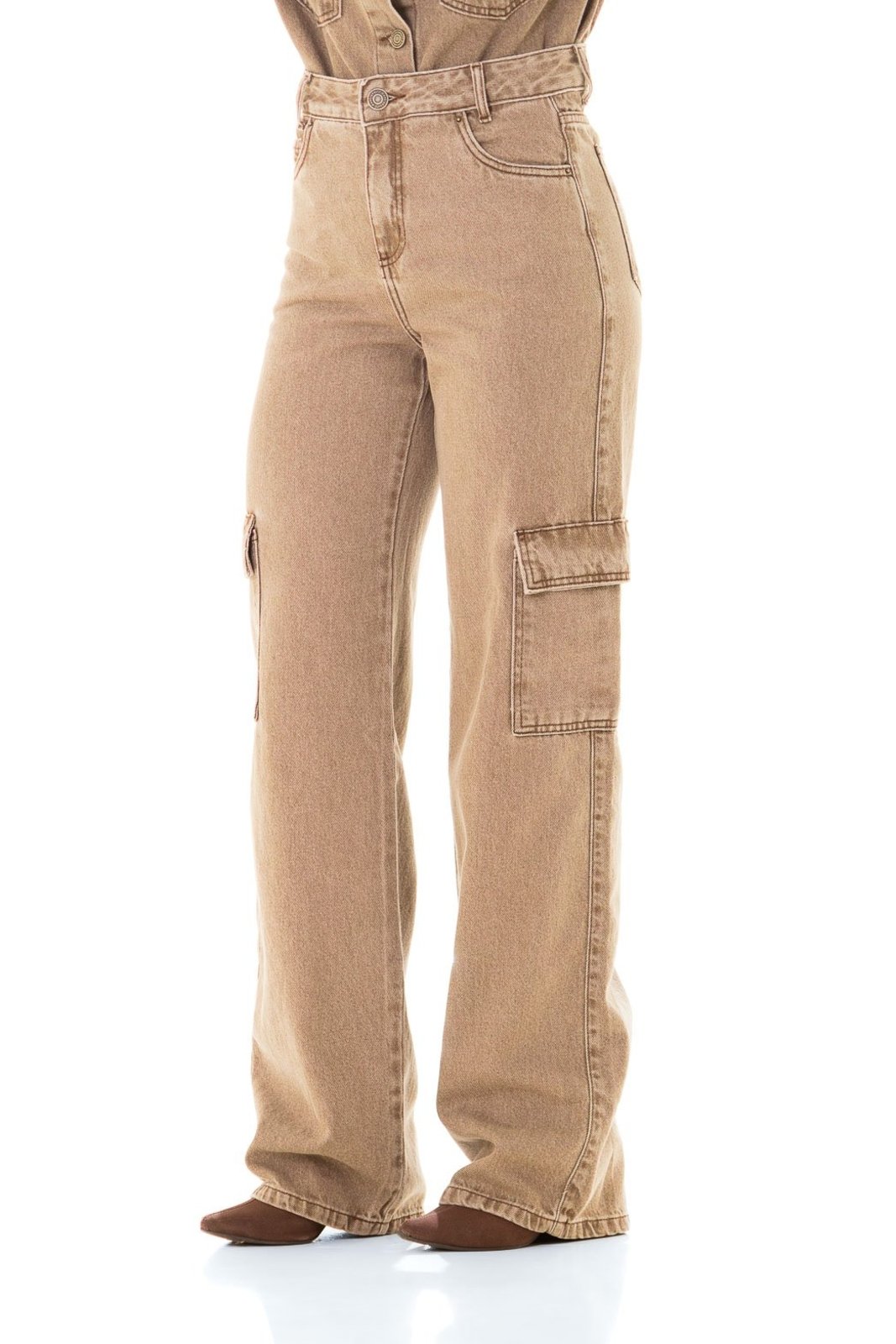 Calça Jeans Feminina Arauto Wide Leg Cacau Cargo