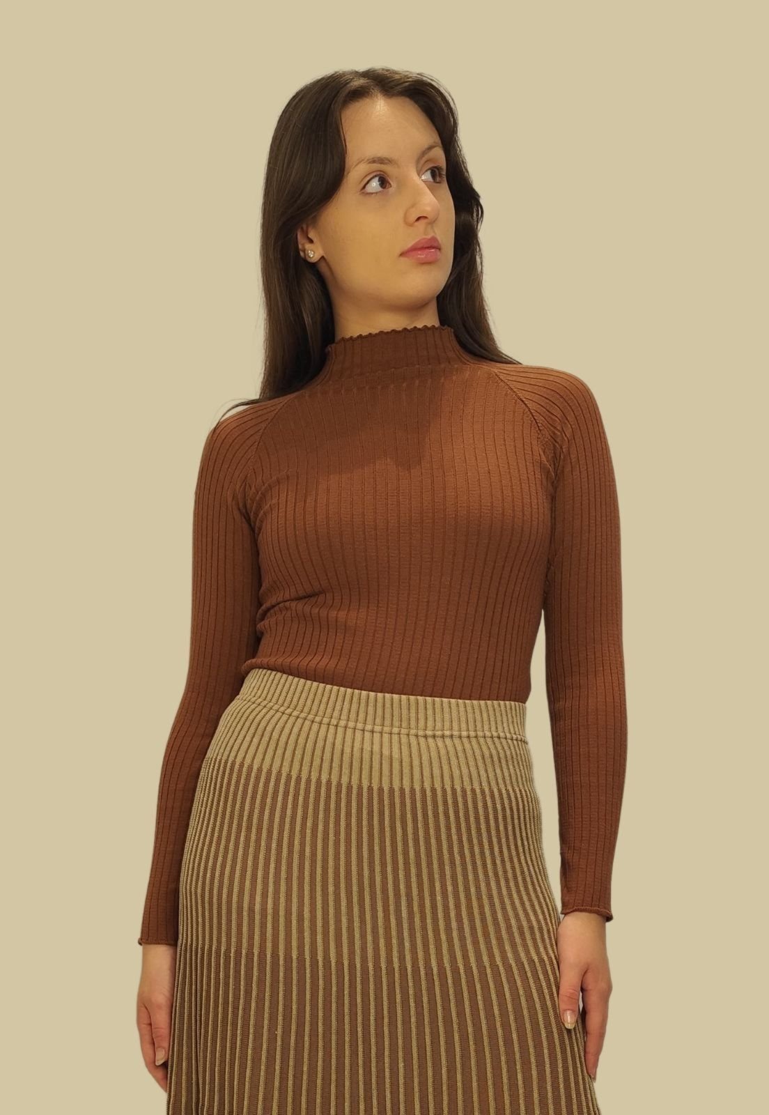 Blusa Canelada Tomasini Tricot Manga Longa Marrom