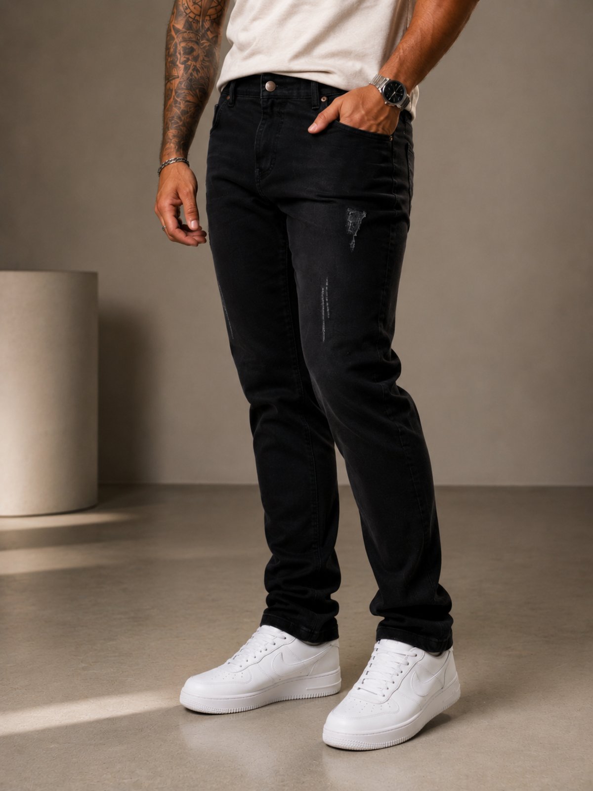 Calça Jeans Destroyed Masculina Purple Jeans Slim Fit Premium Stretch Conforto e Elegância Preto