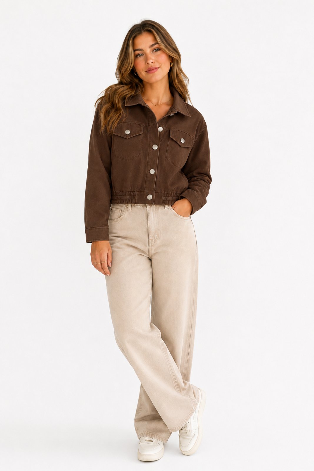 Jaqueta Feminina D Bell Outlet Fashion Lã Batida Marrom