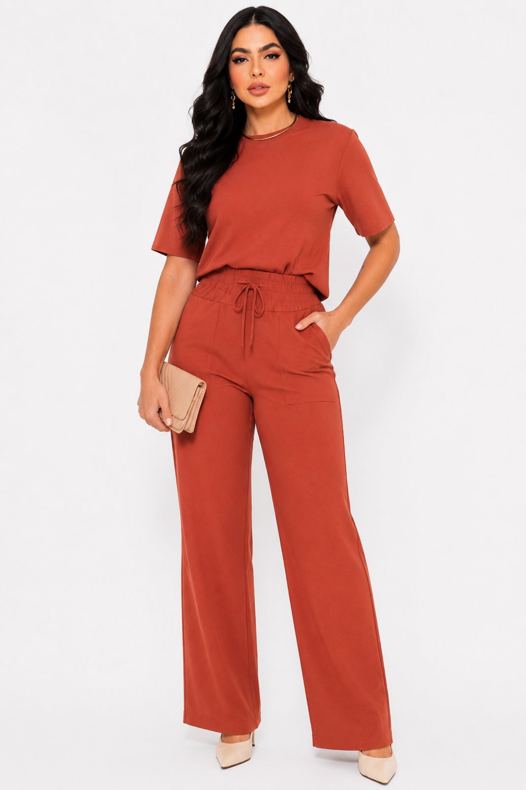 Conjunto Moletinho D Bell Outlet Fashion Comfy Chic Terracota