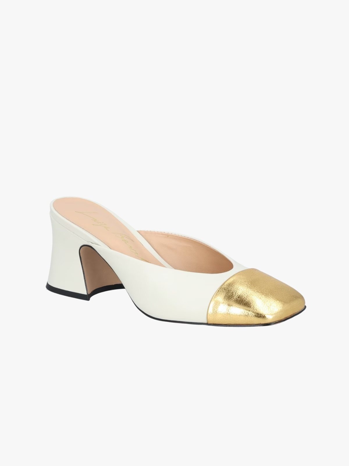 Mule Luiza Barcelos Salto Médio Off White E Dourado