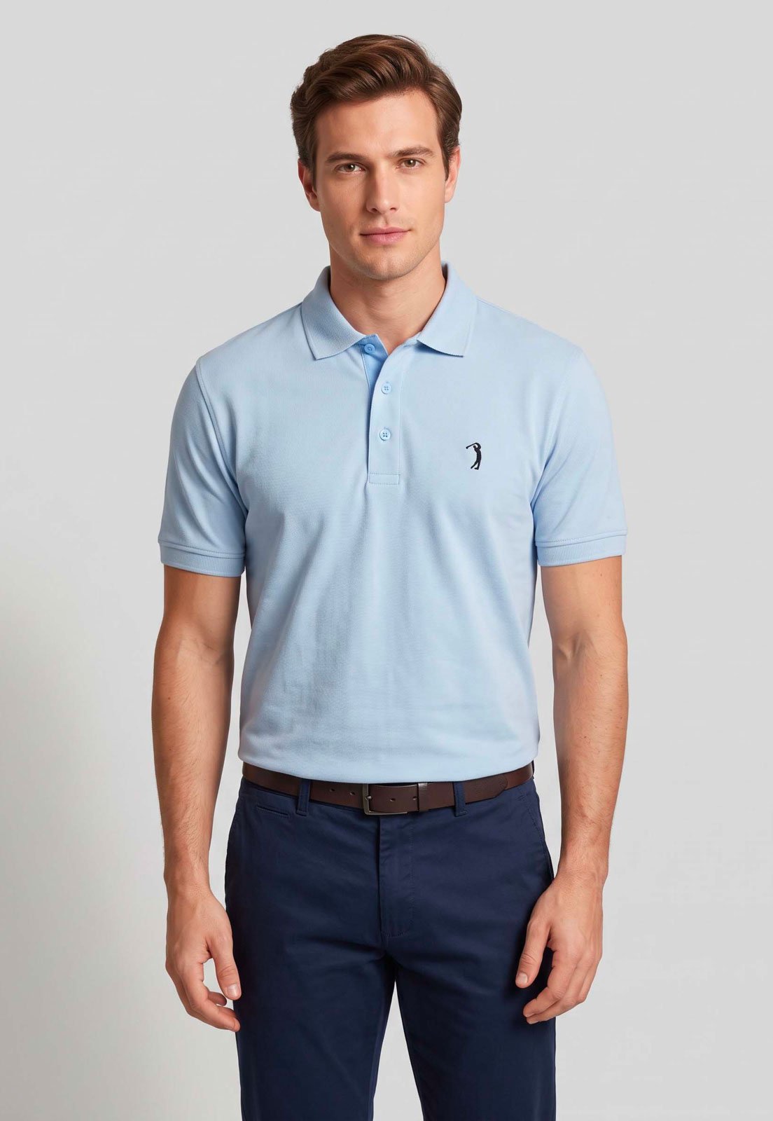 Polo Masculina Aleatory Lisa Azul Claro