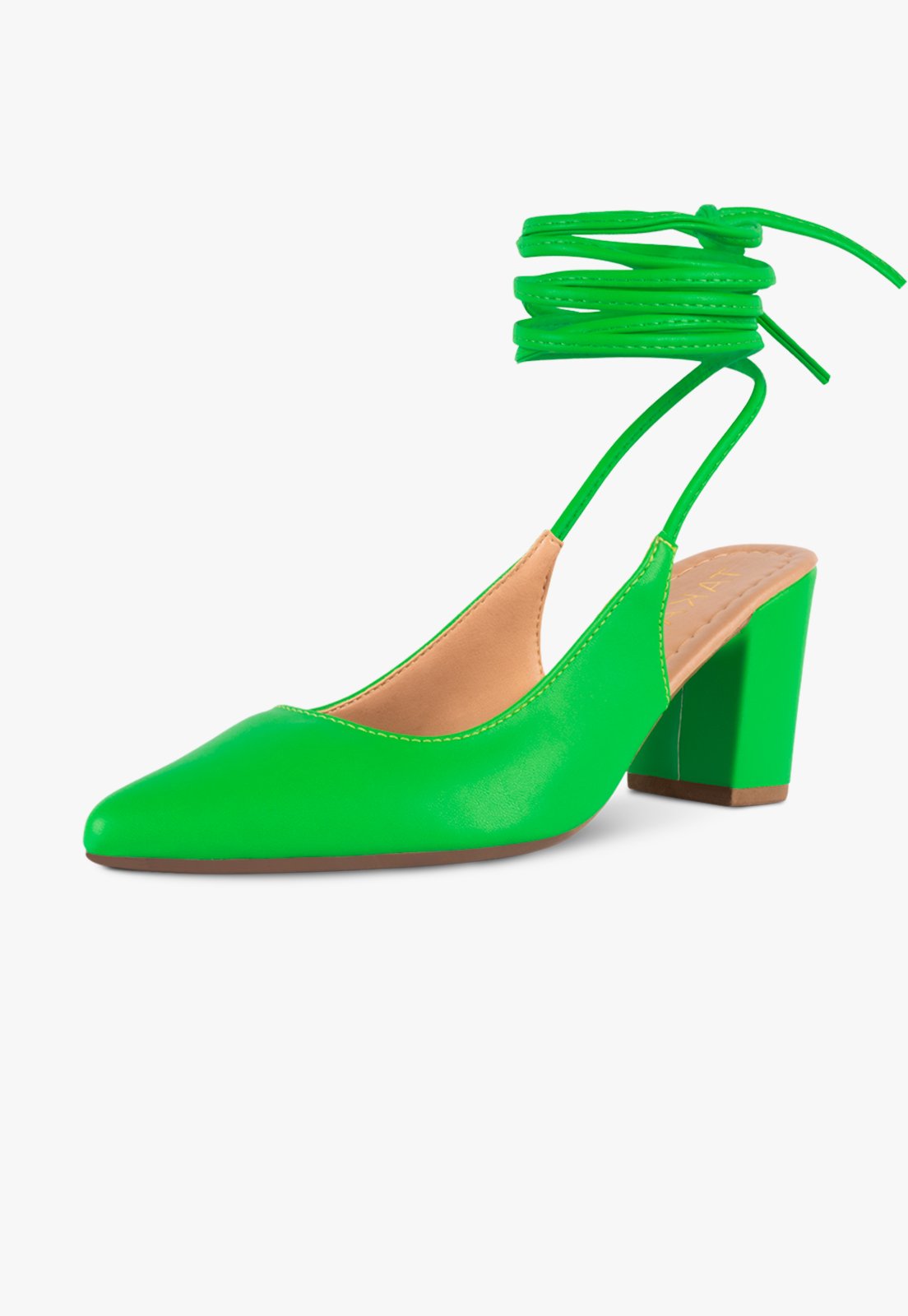 Scarpin Feminino Slingback Salto Grosso Bloco Tiras de Amarração Verde