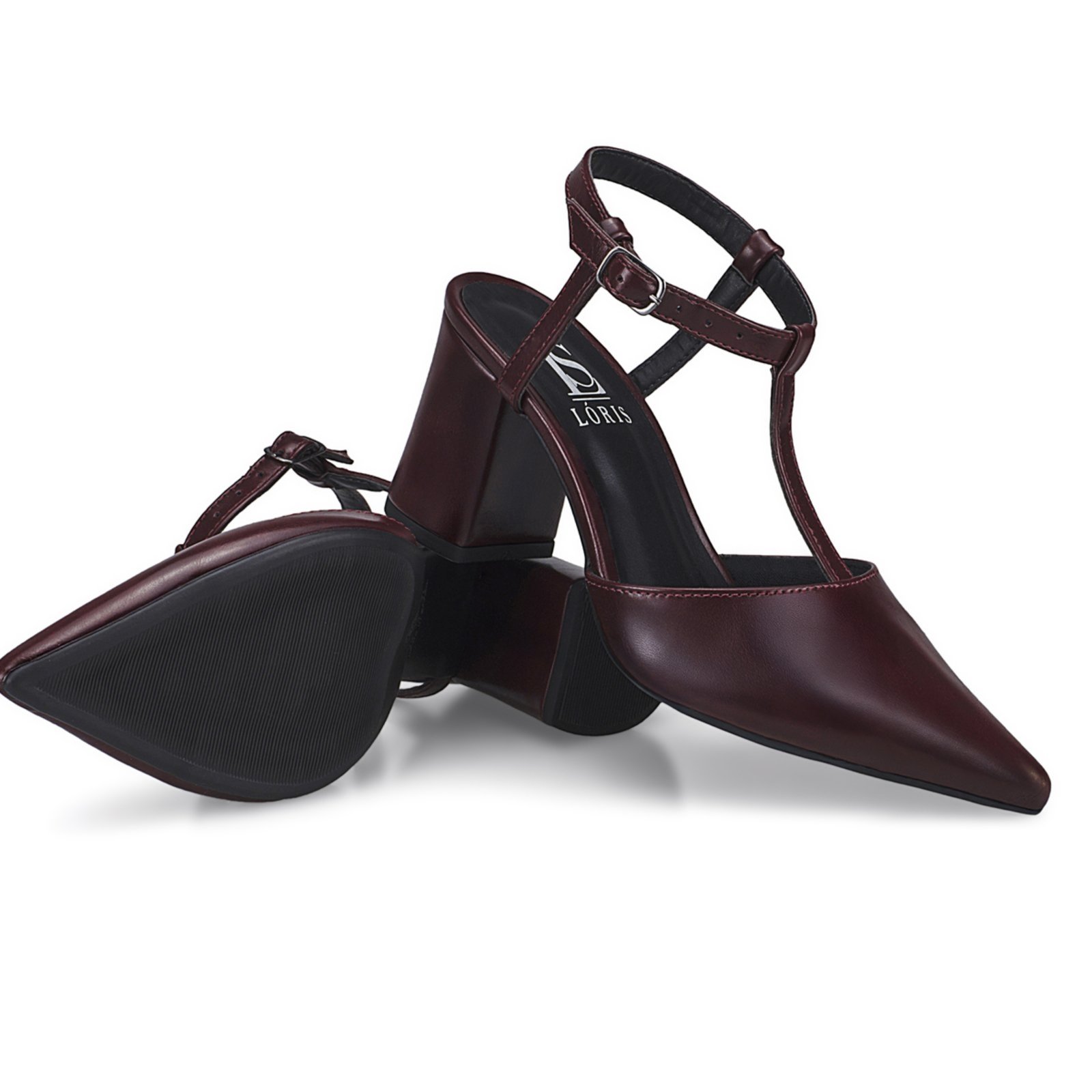 Vista 3 Sapato Social Feminino Scarpin Bico Fino Salto Bloco Confortável Cravo Fivela 3095 Marsala LÓRIS SHOES preto LÓRIS SHOES preto
