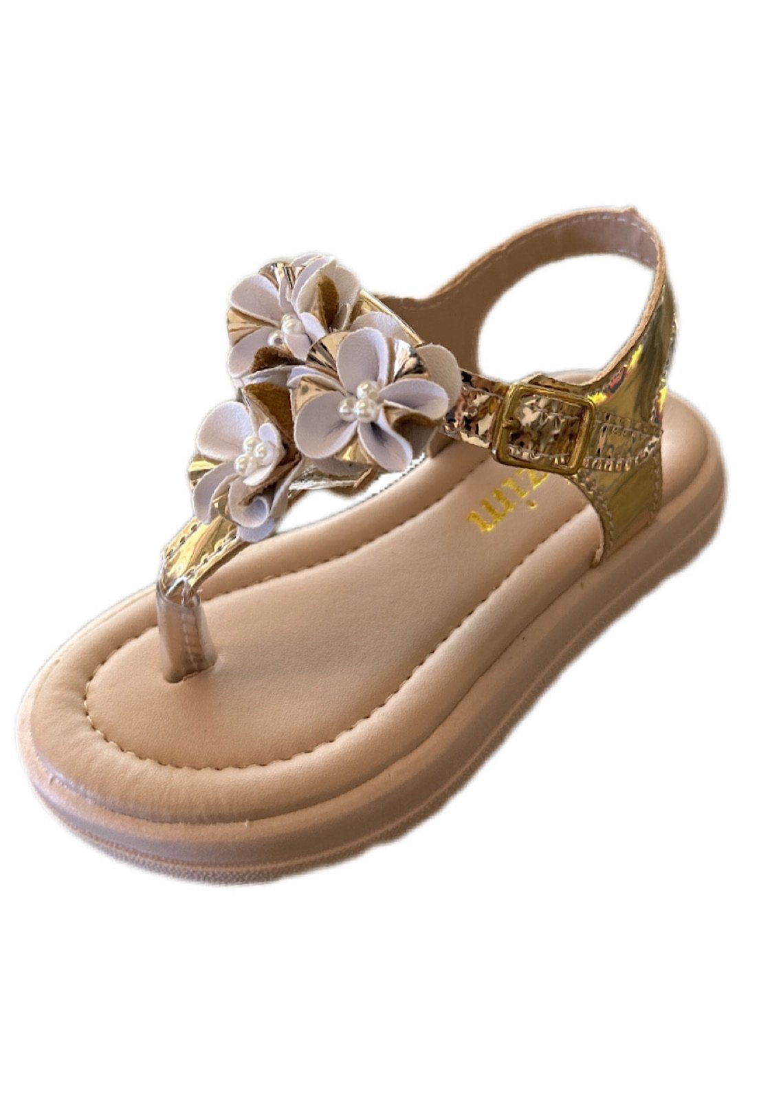 Infantil – Sandalia menina Dedinho de flores para meninas Solzim Dourada