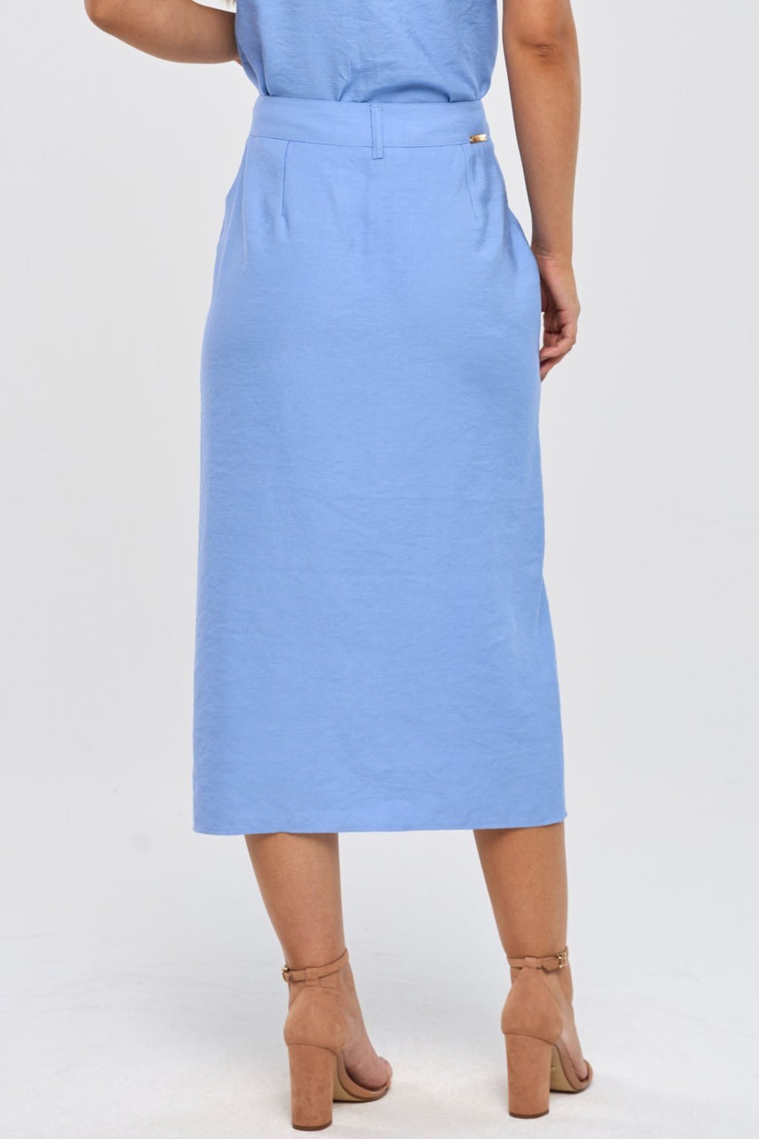 Saia Midi PKS Alfaiataria Em Viscose Azul