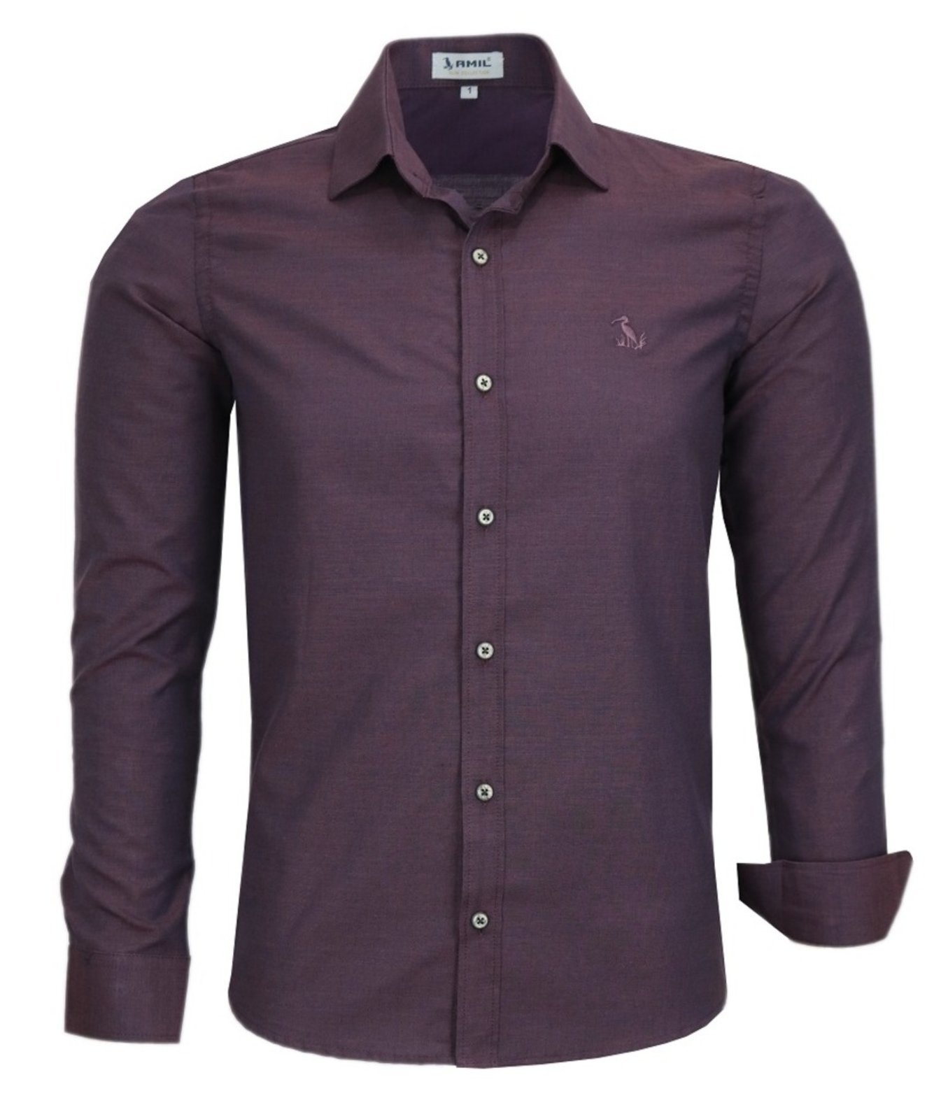 Camisa Social Amil Slim Bard Misto Mesclado Manga Longa Luxo Vinho