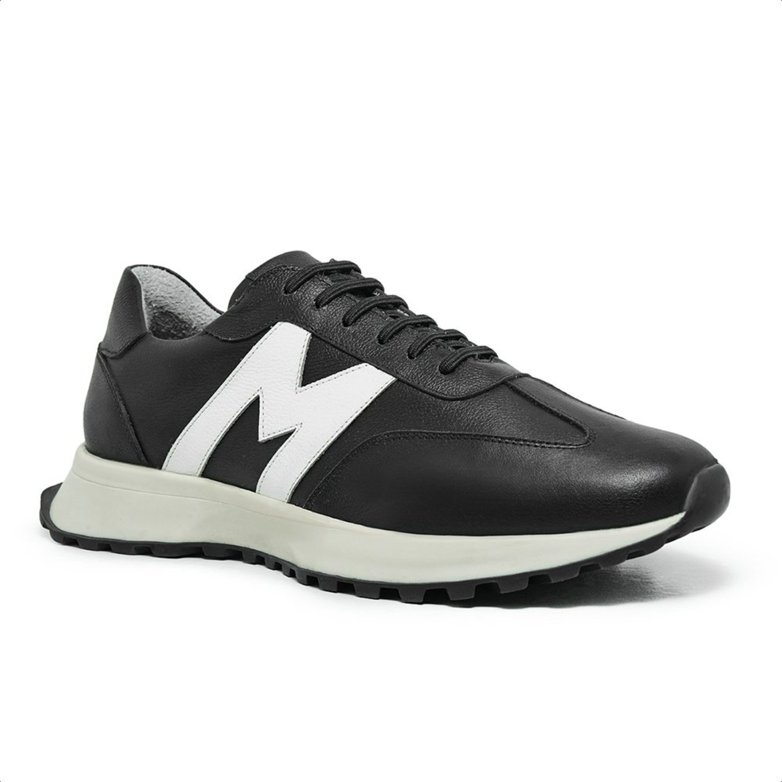 Tênis Casual Masculino Malbork Couro Preto Solado Borracha