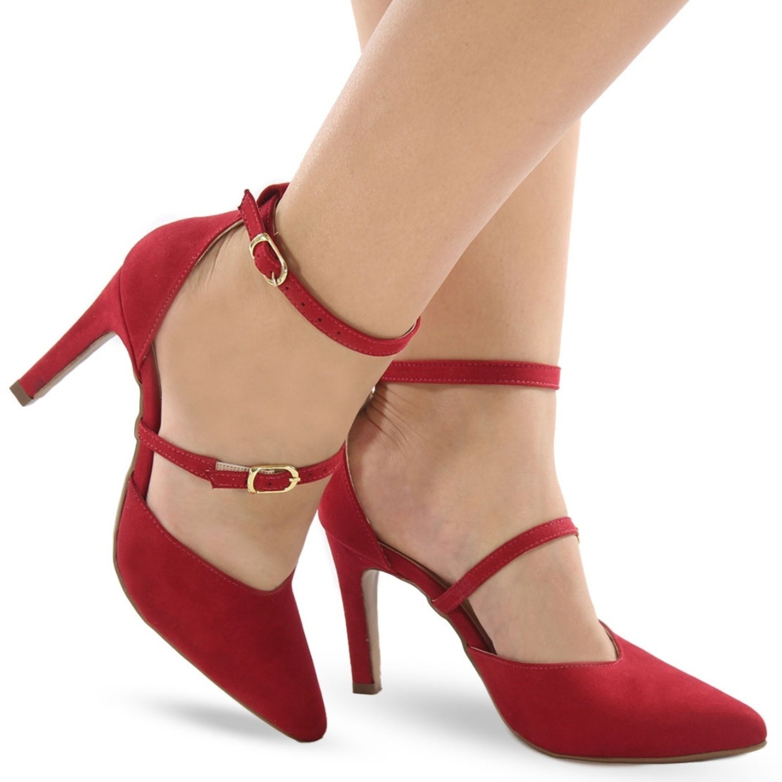 Scarpin Modarpe Salto Médio Fino Confortável Corte V Vermelho S04