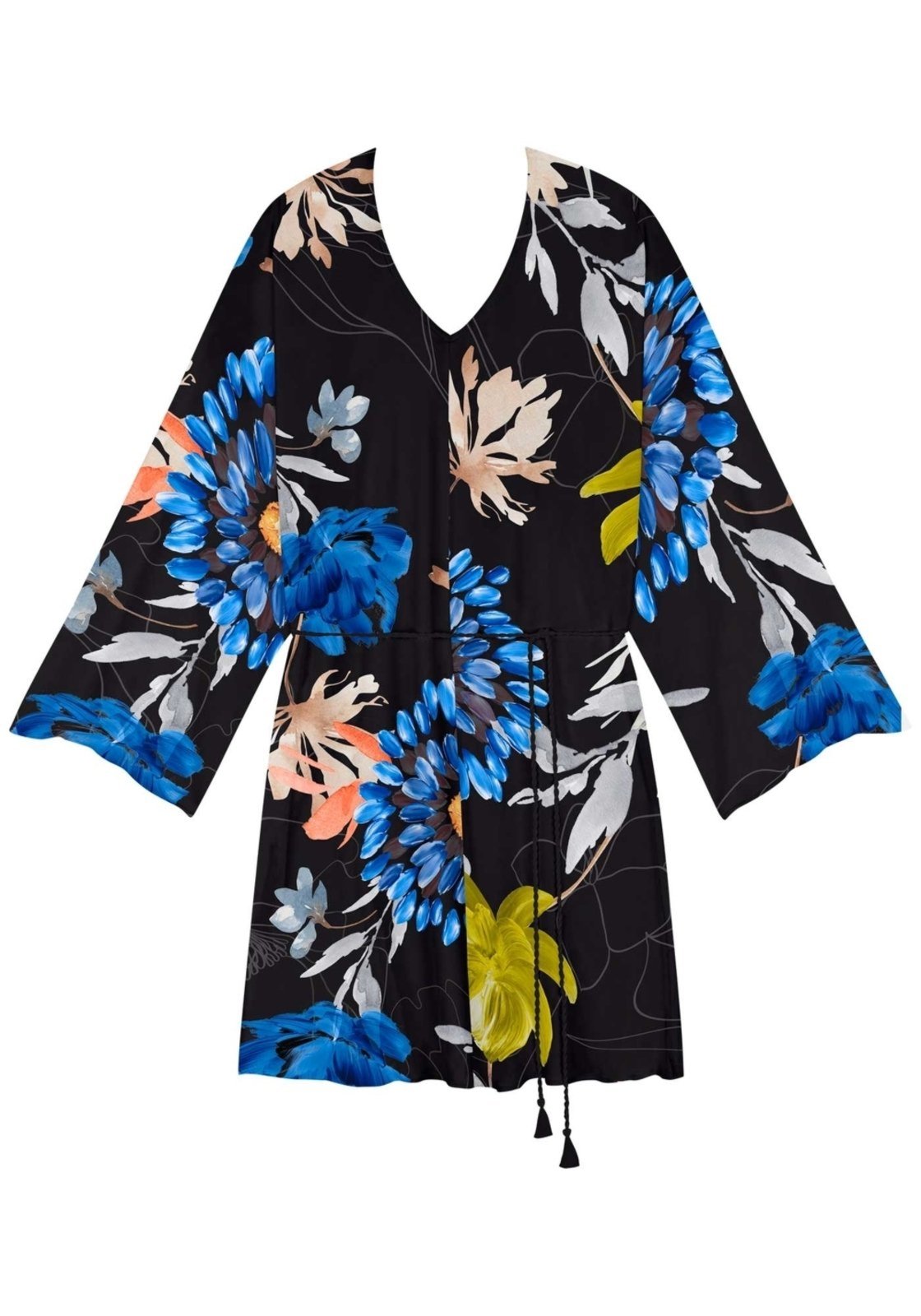 Vista 3 Vestido Curto Estampado Manga longa Com Decote Em V Lez a Lez preto Lez a Lez preto