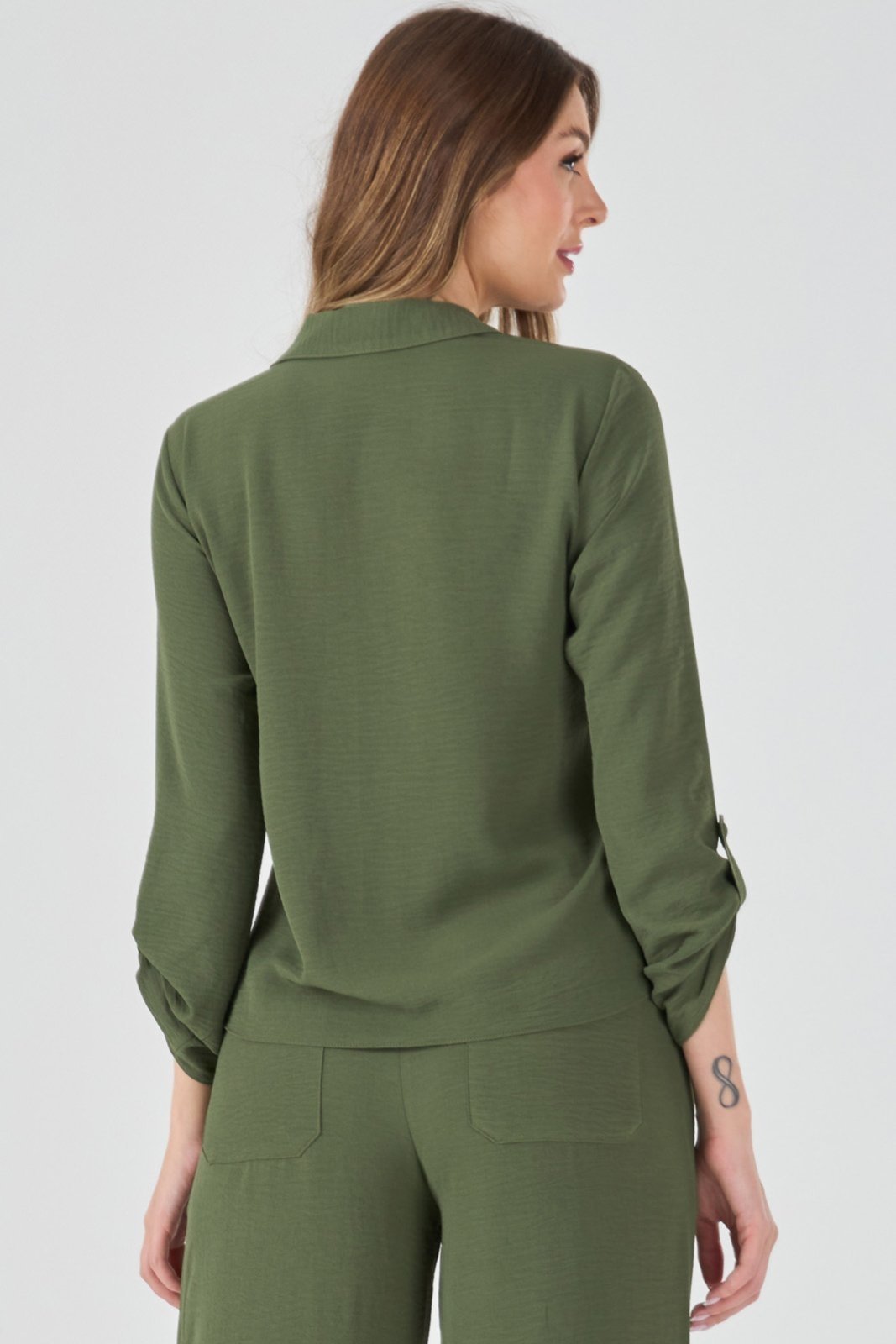 Vista 2 Camisa PKS Manga Longa Bolso Bordado verde militar PKS verde militar