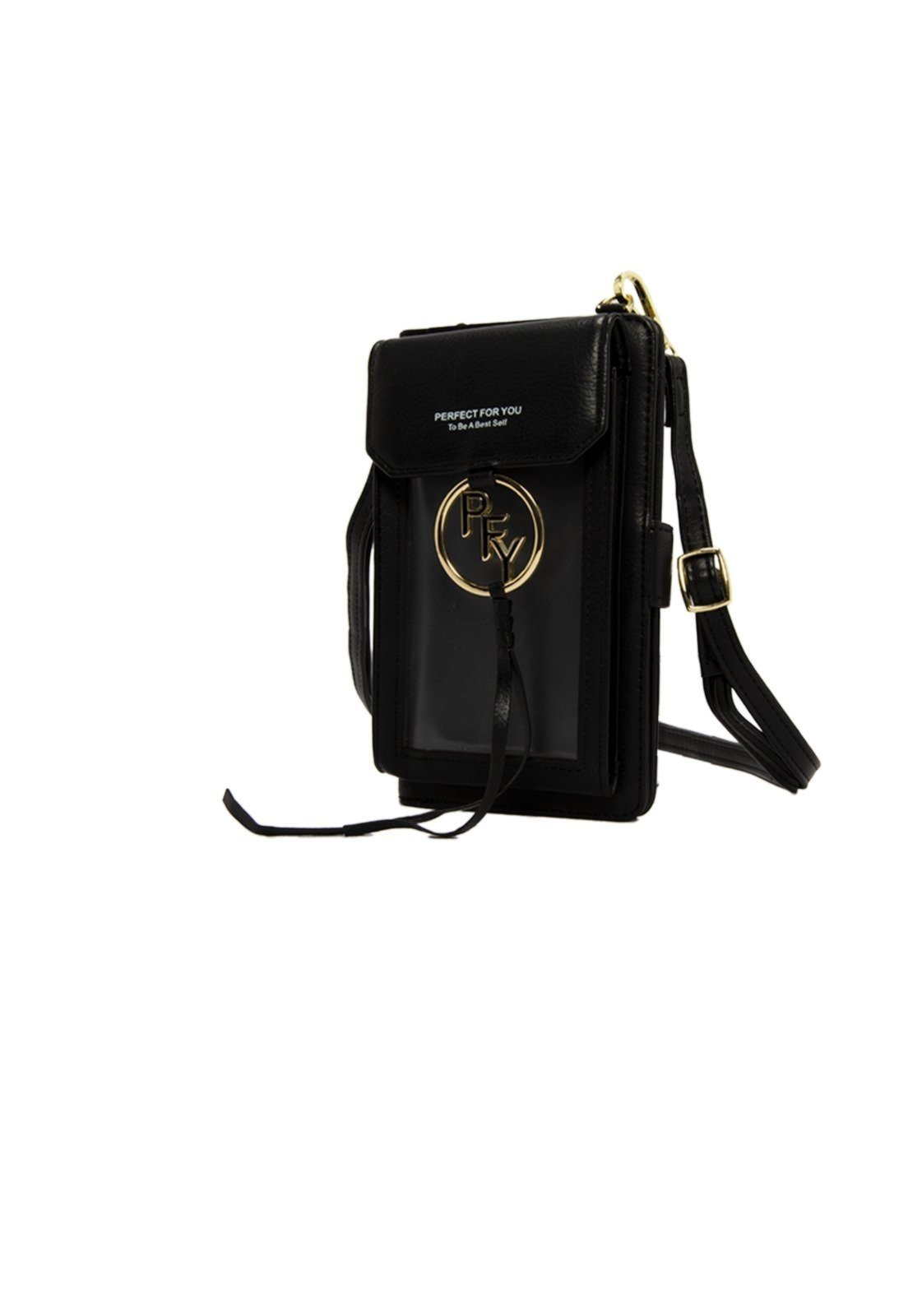 Vista 3 Bolsa Feminina Transversal Pequena Porta Celular Cartão Perfect For You preto