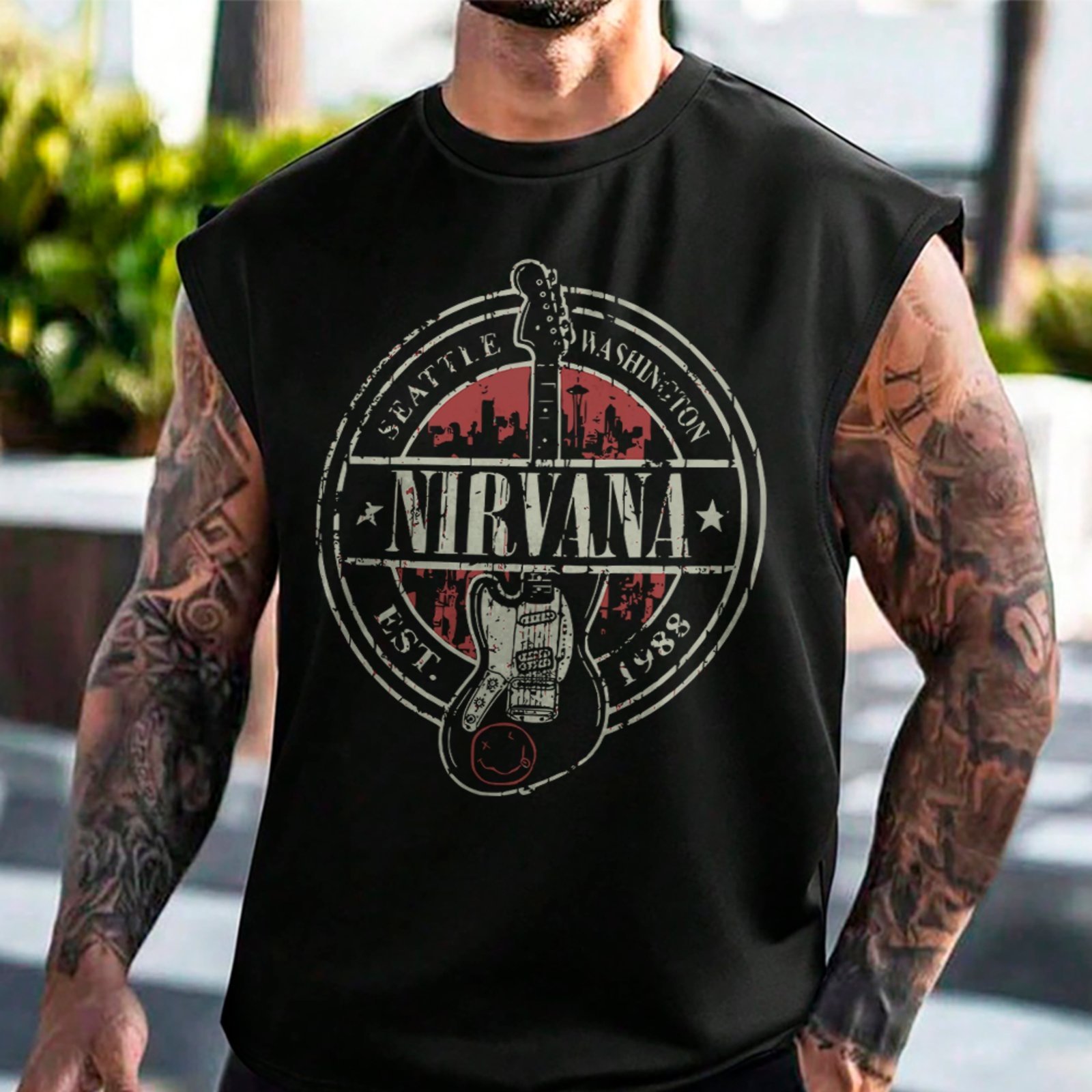 Camiseta Regata Machão Nirvana Grunge Seattle Guitar Streetwear Premium Preto
