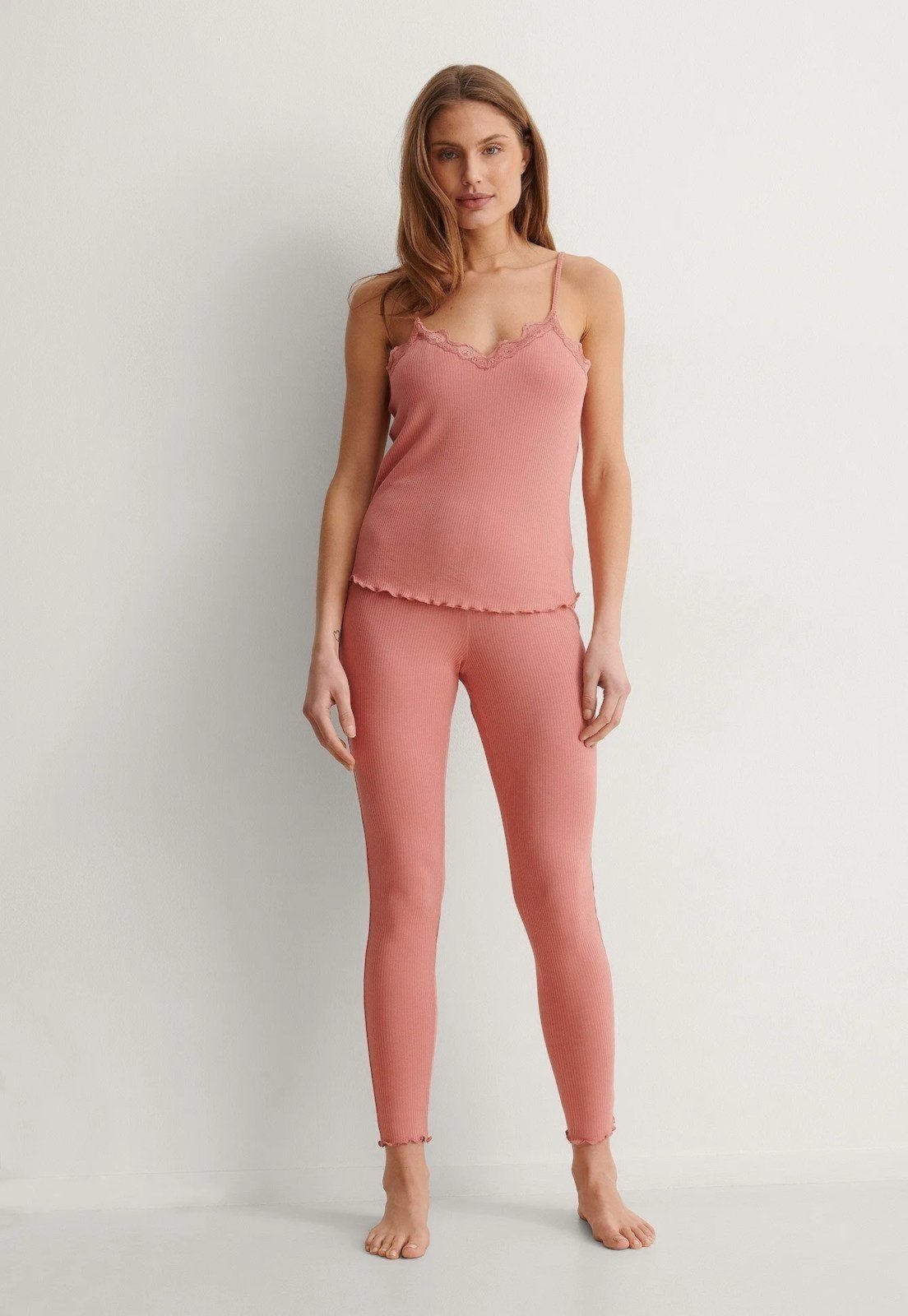 Pijama Longo com Alça Linha Noite Baby Doll Salmão