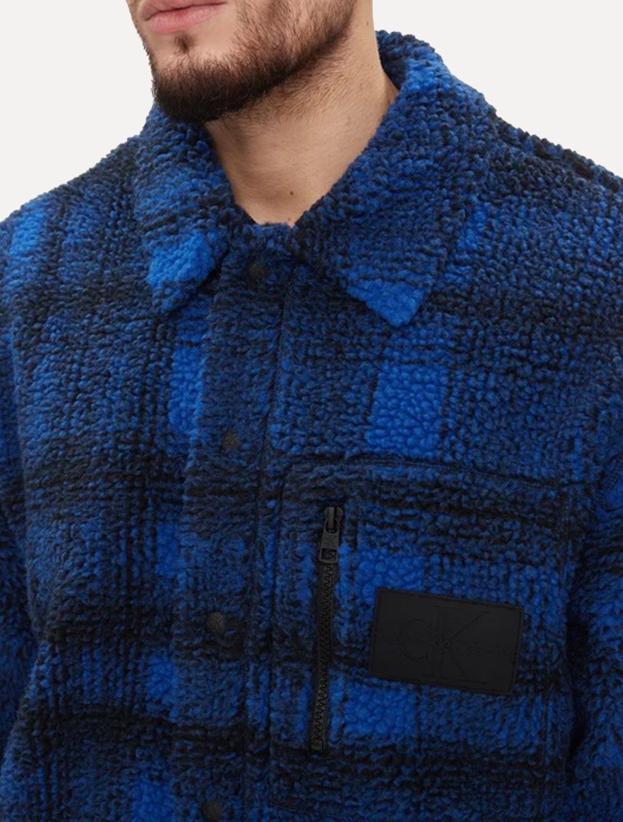 Vista 3 Jaqueta Calvin Klein Jeans Sherpa Overshirt Xadrez Escuro azul Calvin Klein azul