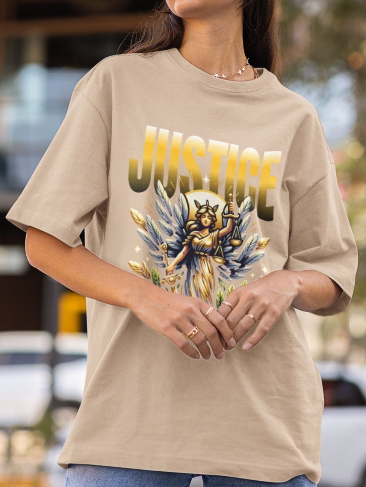 Vista 3 Camiseta Feminina GuGi Justiça Direito Caqui cáqui caqui cáqui caqui