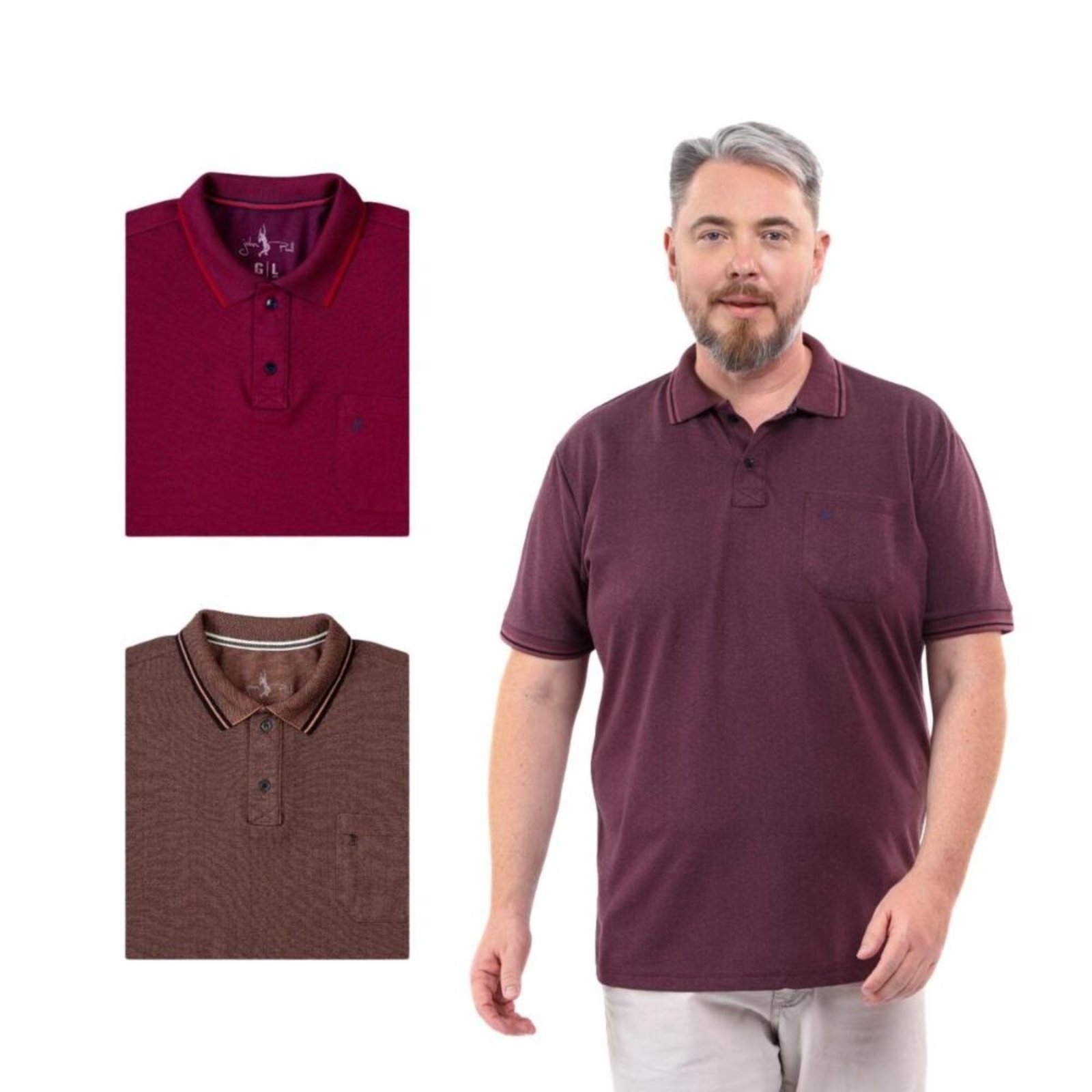 Kit 3 Camisa Polo Masculina Plus Size Pique com Bolso Casual