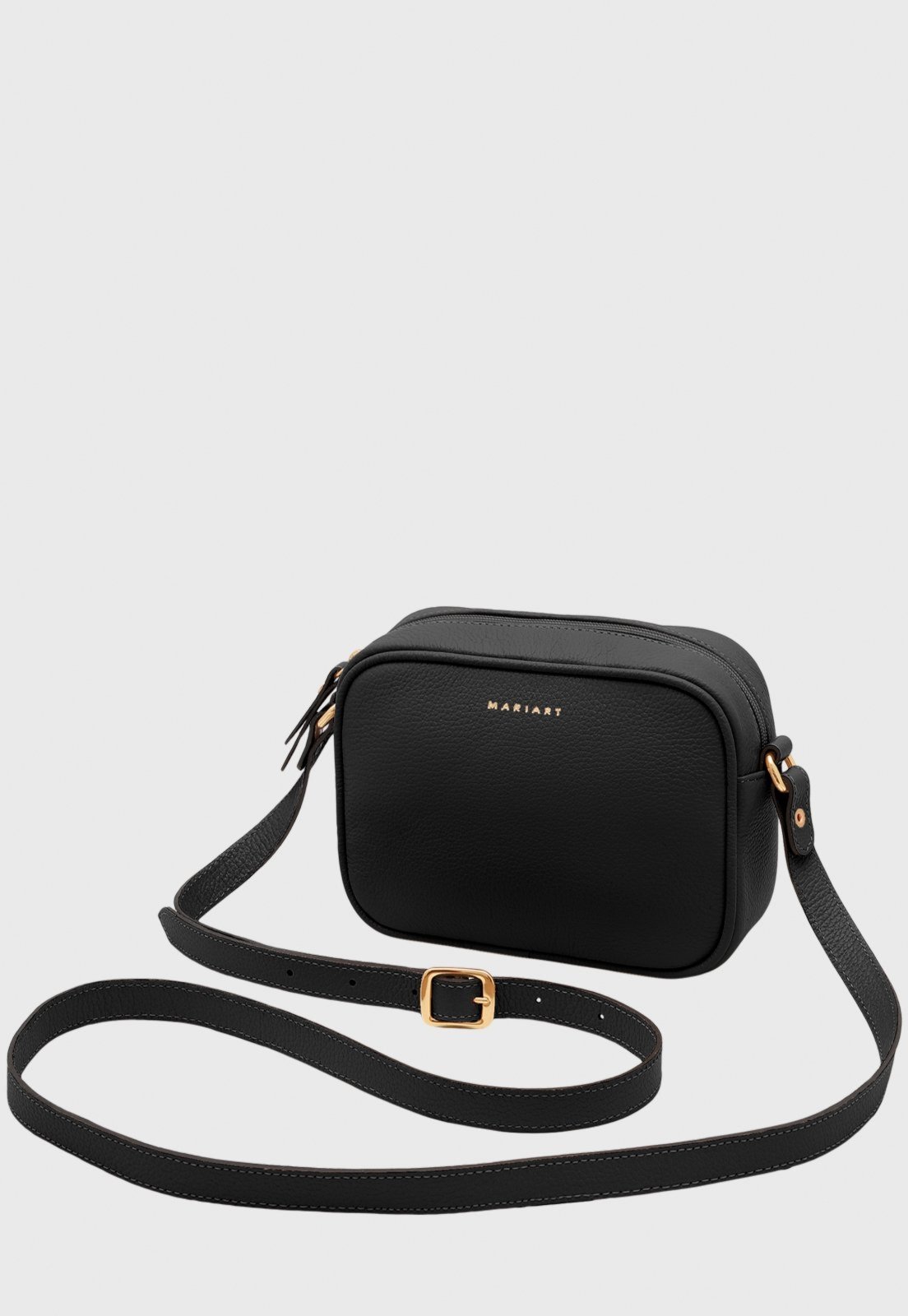 Vista 2 Bolsa Transversal Couro Mariart Mini Jeri Preta preto preto