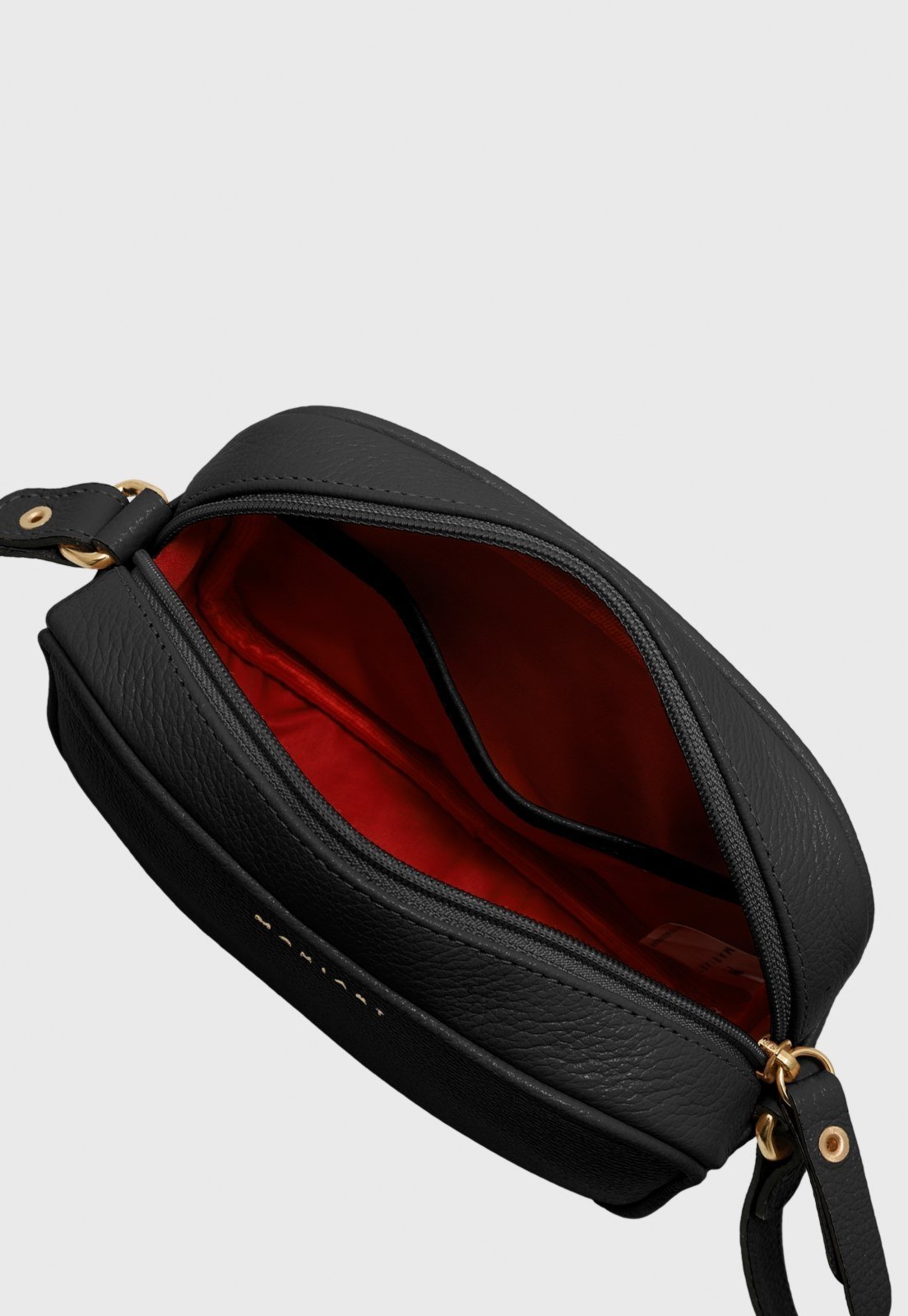 Vista 3 Bolsa Transversal Couro Mariart Mini Jeri Preta preto preto