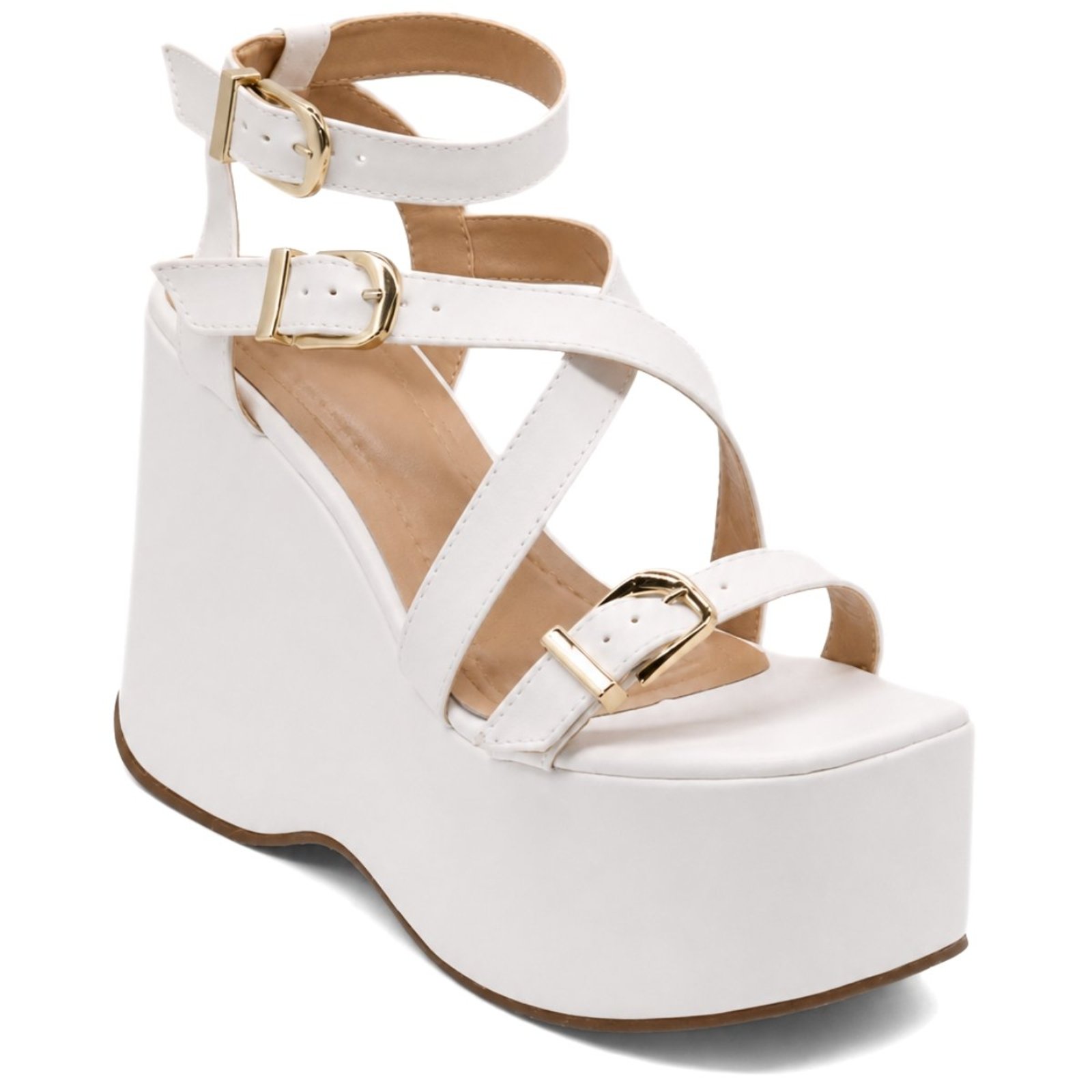 Sandália Anabela Feminina Hannah Footwear Salto Plataforma Alto Com Tiras E Fivelas Ajustáveis Branca 182184
