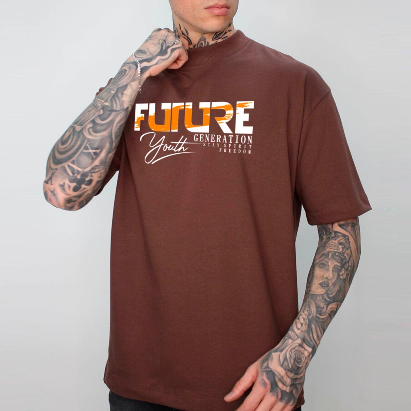Vista 2 Camiseta Ousy Streetwear Future Youth Generation Oversized Unissex marrom ousy marrom
