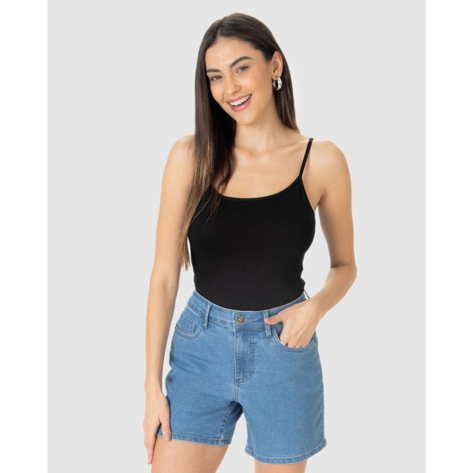 Regata Básica Feminina Decote Redondo Em Viscose Stretch
