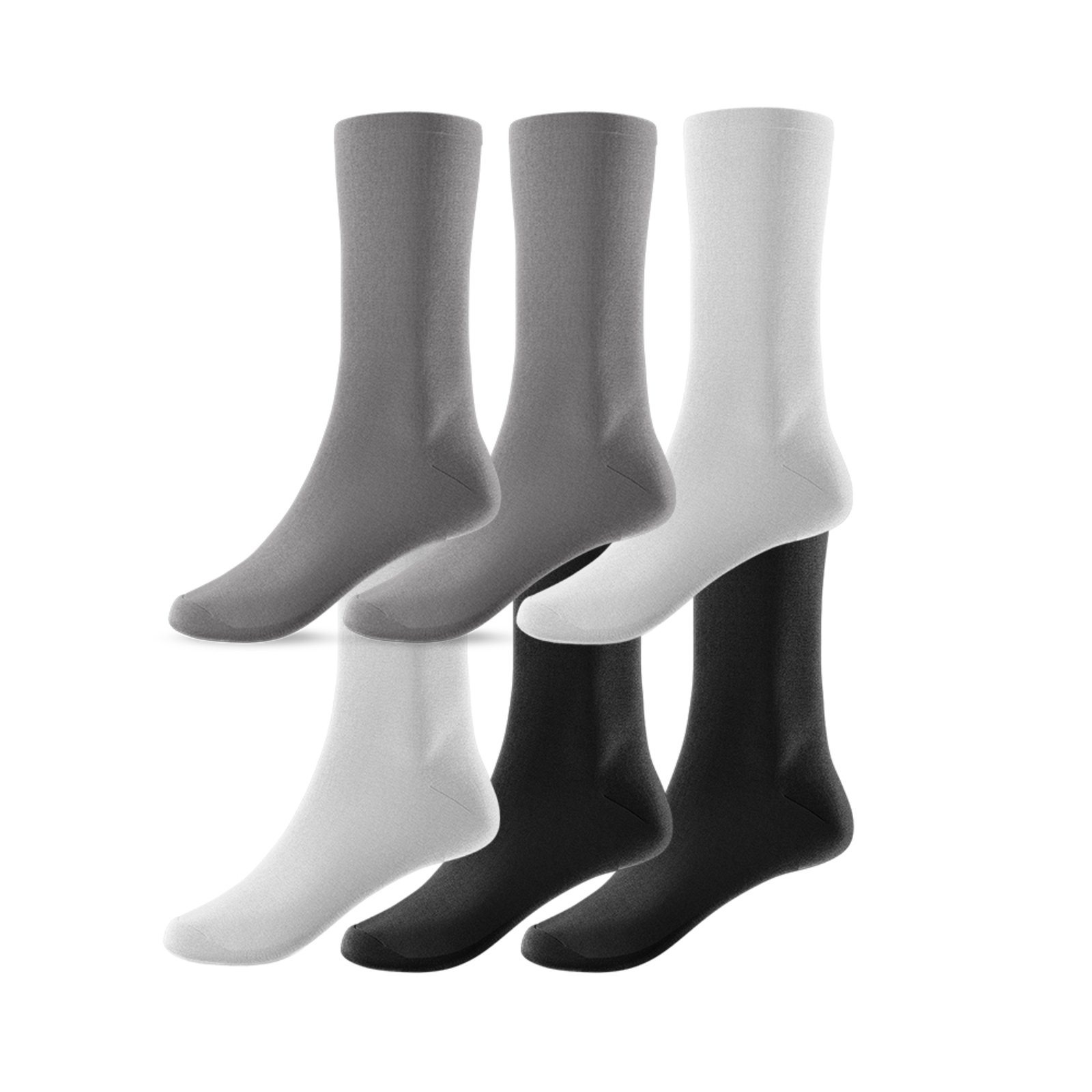 Kit 6 Pares de Meias Cano Alto Unissex Cinza/Branco