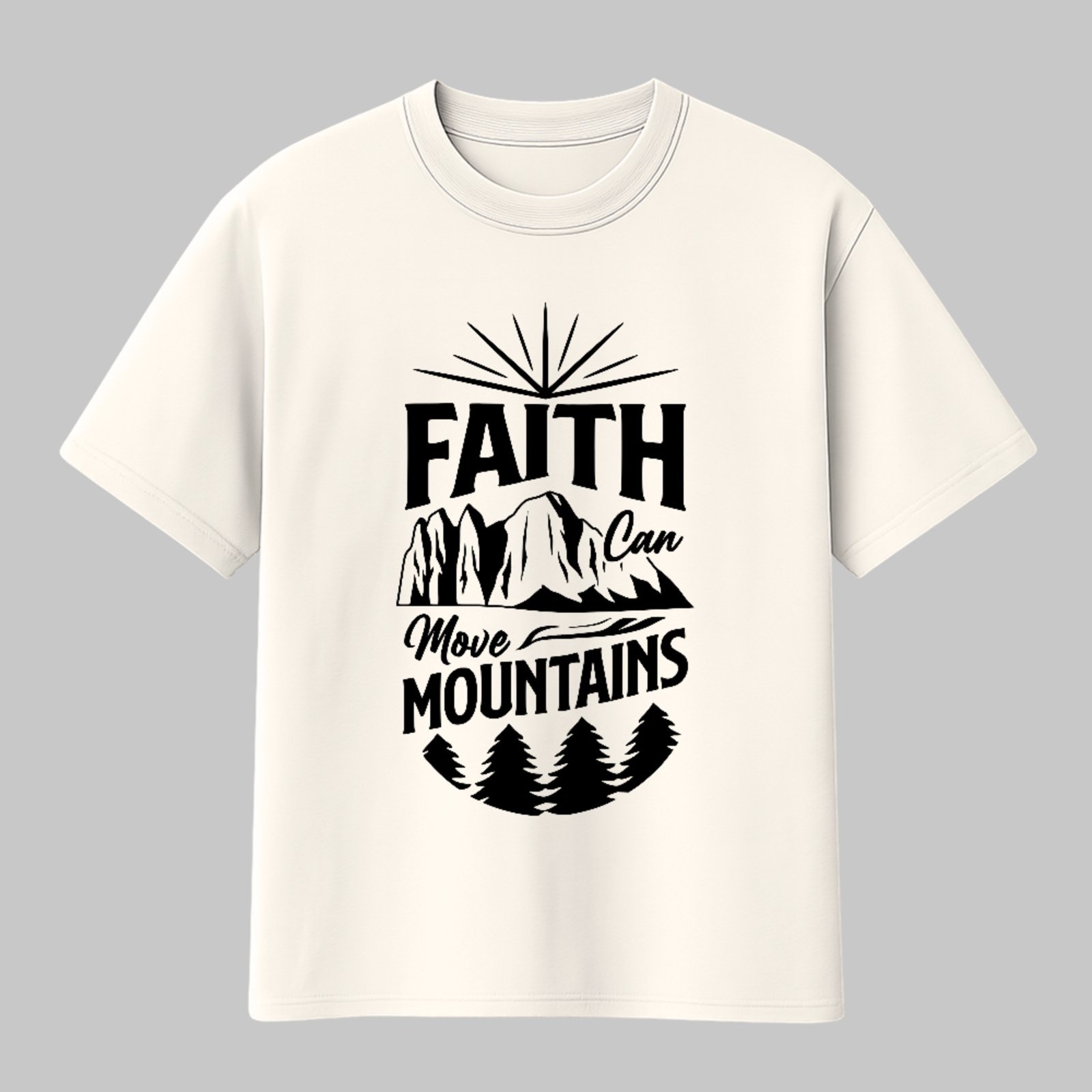Camiseta Básica Faith Can Move Mountains Fé Cristã Style Off White