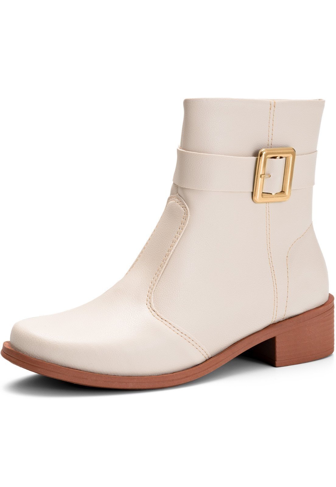 Bota Feminina Lumiss Montaria Rasteira Cano Baixo Fivela Off White