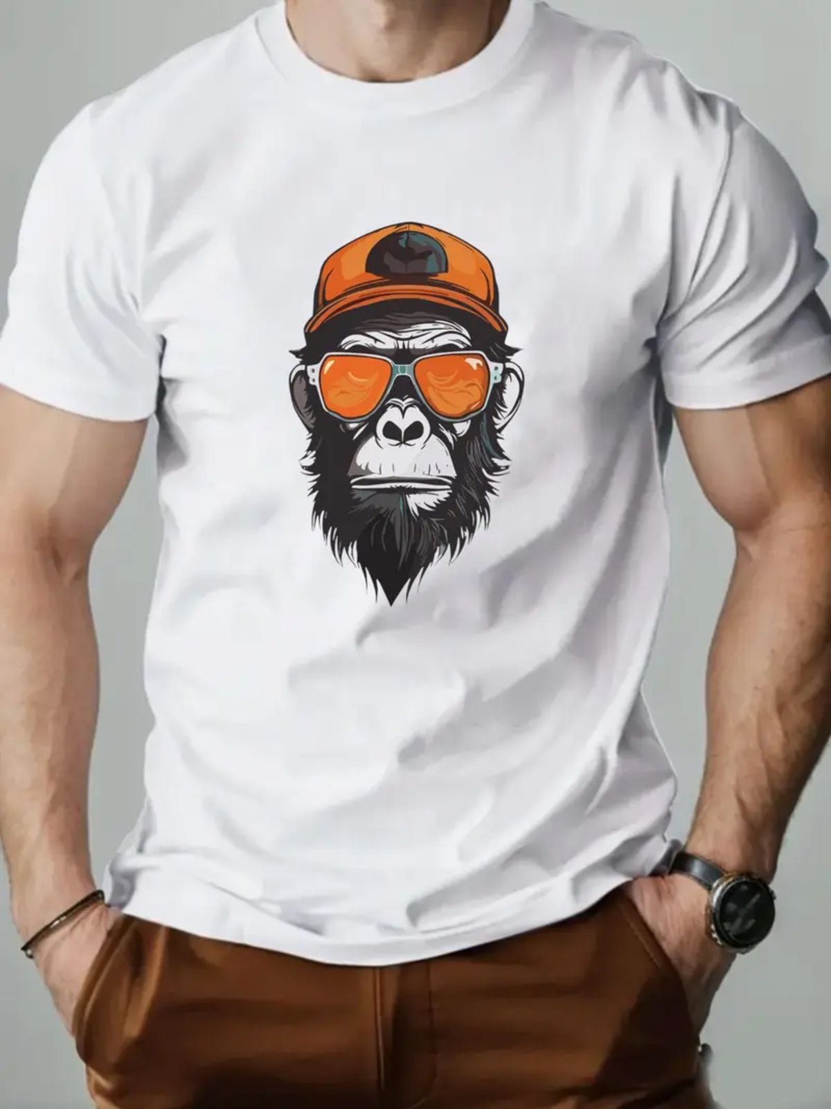 Camiseta Estampada Monkey Sunglass Safira Moda Algodão Branca