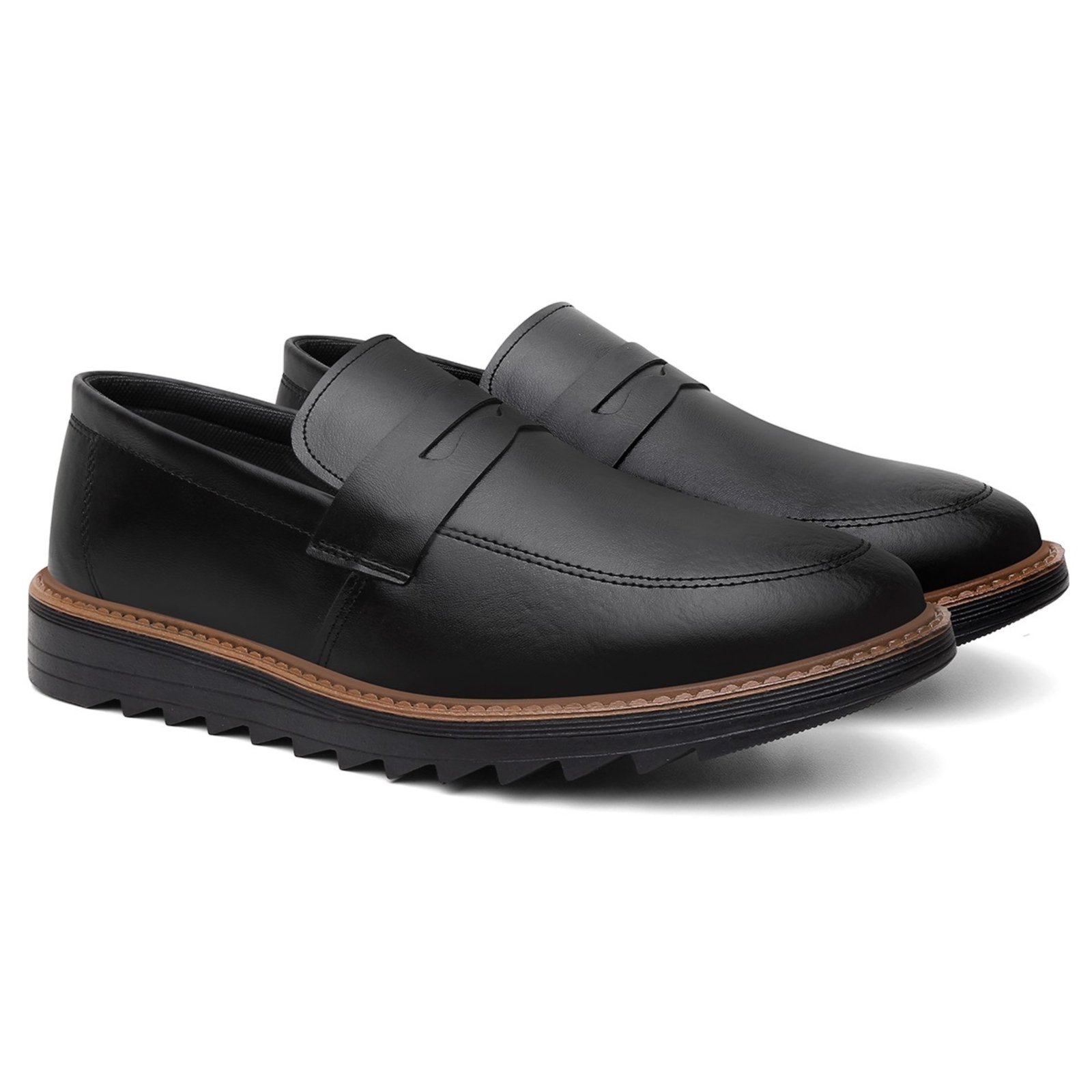 Sapato Masculino Casual Veritimo Brogue Derby Elegante Slip On Conforto Preto
