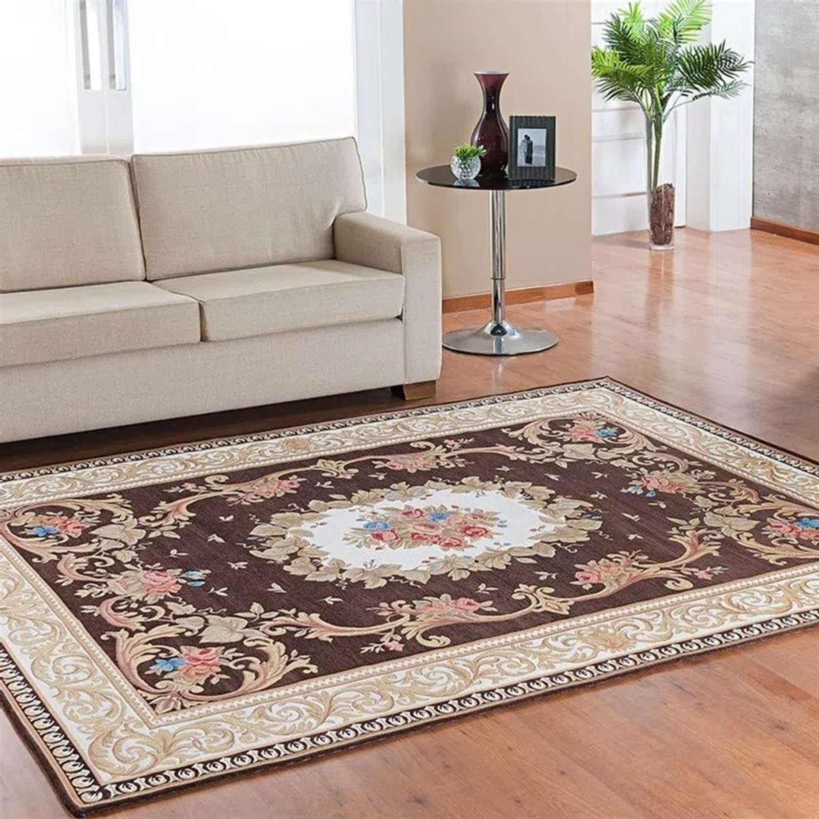 Vista 2 Tapete Sala Quarto 2,00x2,50 Antiderrapante Floral Niazitex marrom Niazitex marrom
