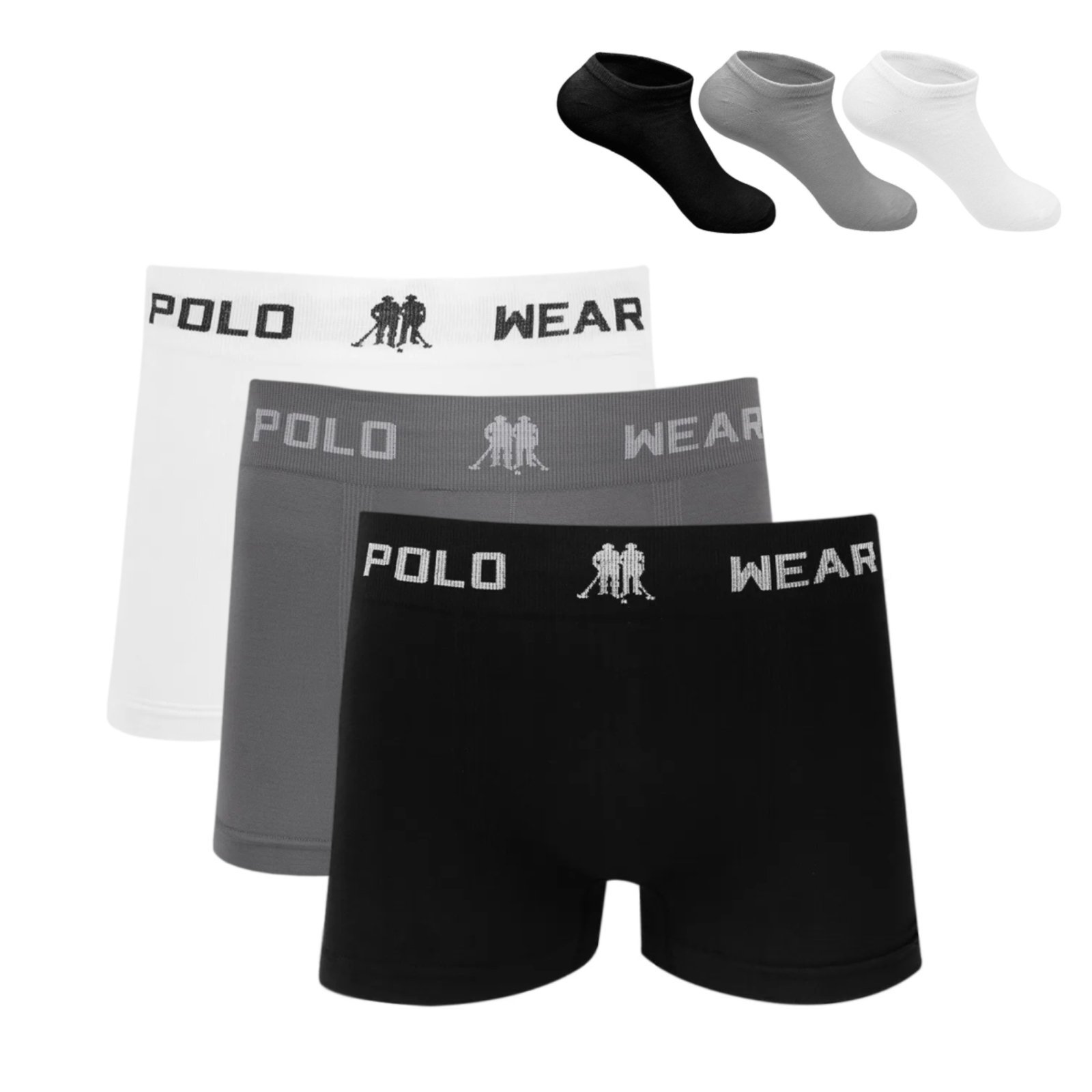 Kit 3 Cueca Boxer Polo Wear Microfibra Sortido + 3 Meias M4 Colorido