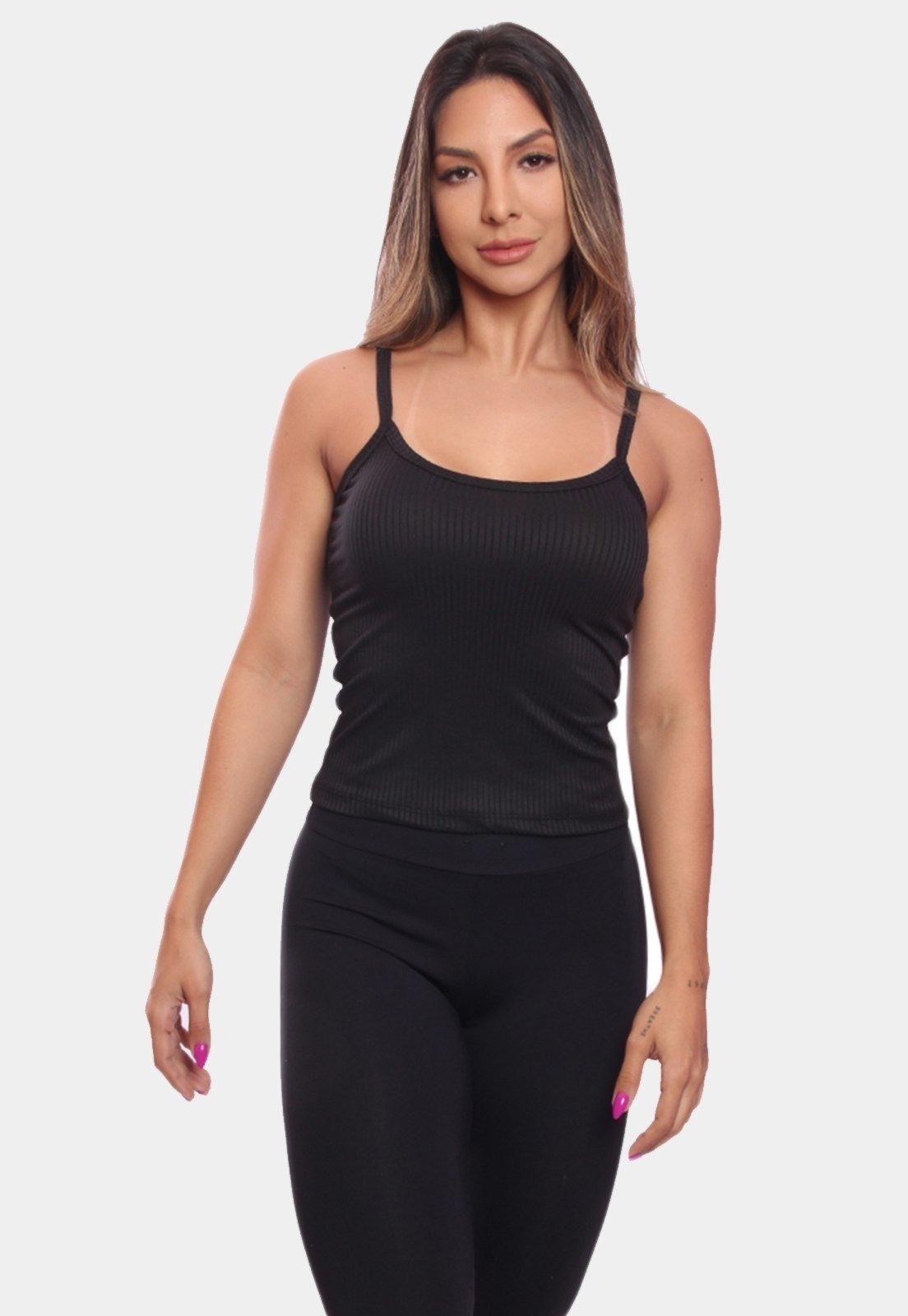 Vista 3 Kit 4 Regatas de Alcinha Canelada Feminina Lisa Blusa Blusinha Básica Treino Academia ADRIBEN multicolorido ADRIBEN multicolorido