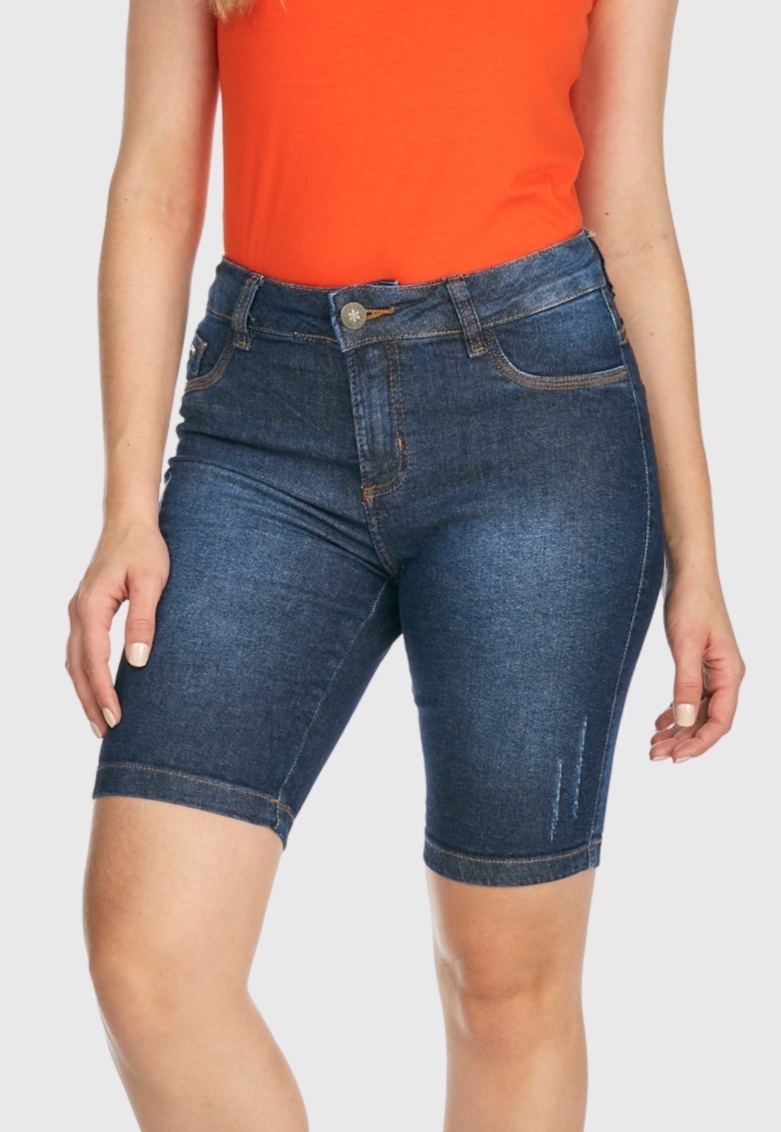 Bermuda Jeans HNO Jeans Ciclista Hot Pants Com Elastano Azul