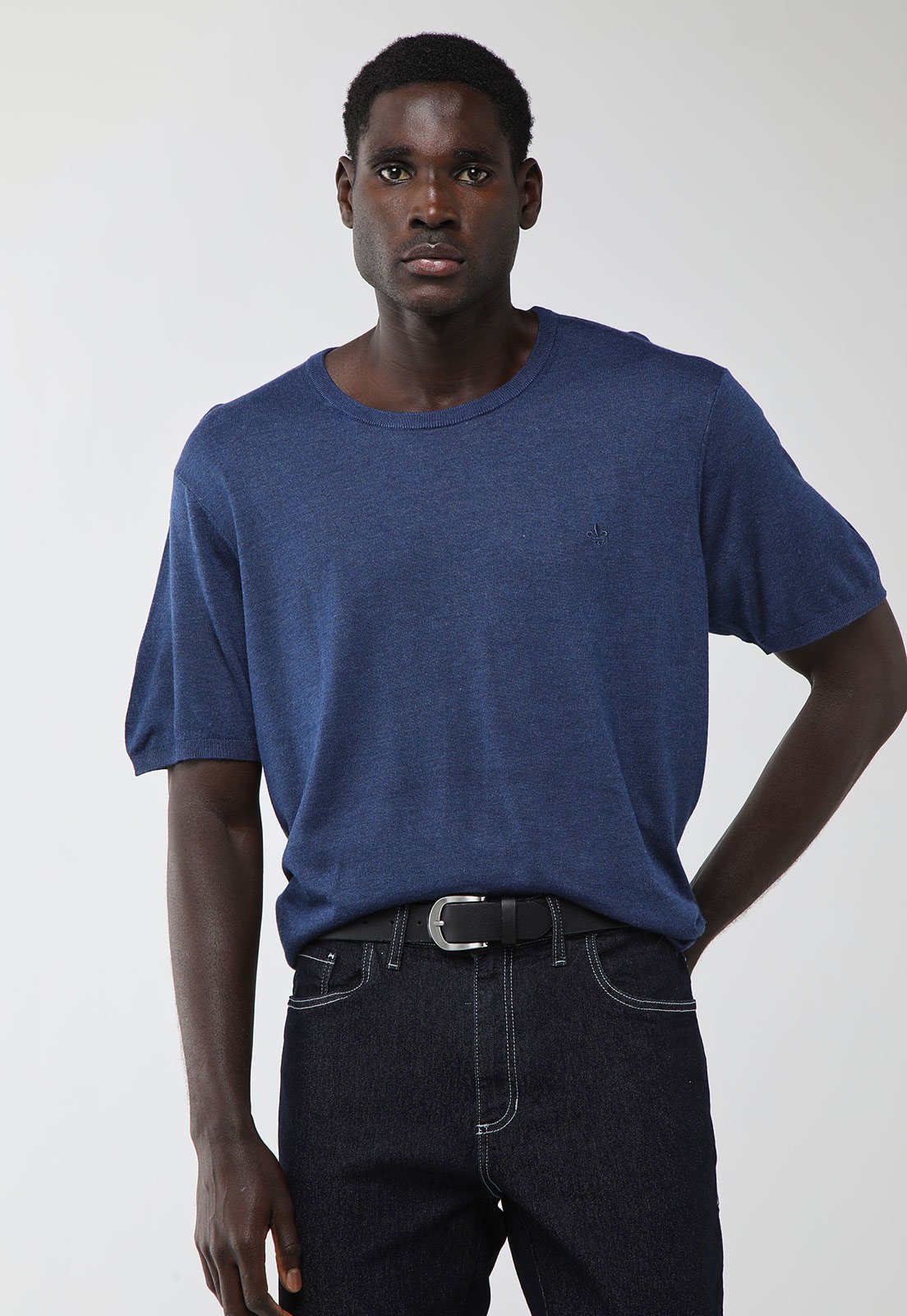 Camiseta Tricot Masculina Dudalina Logo Bordado Azul
