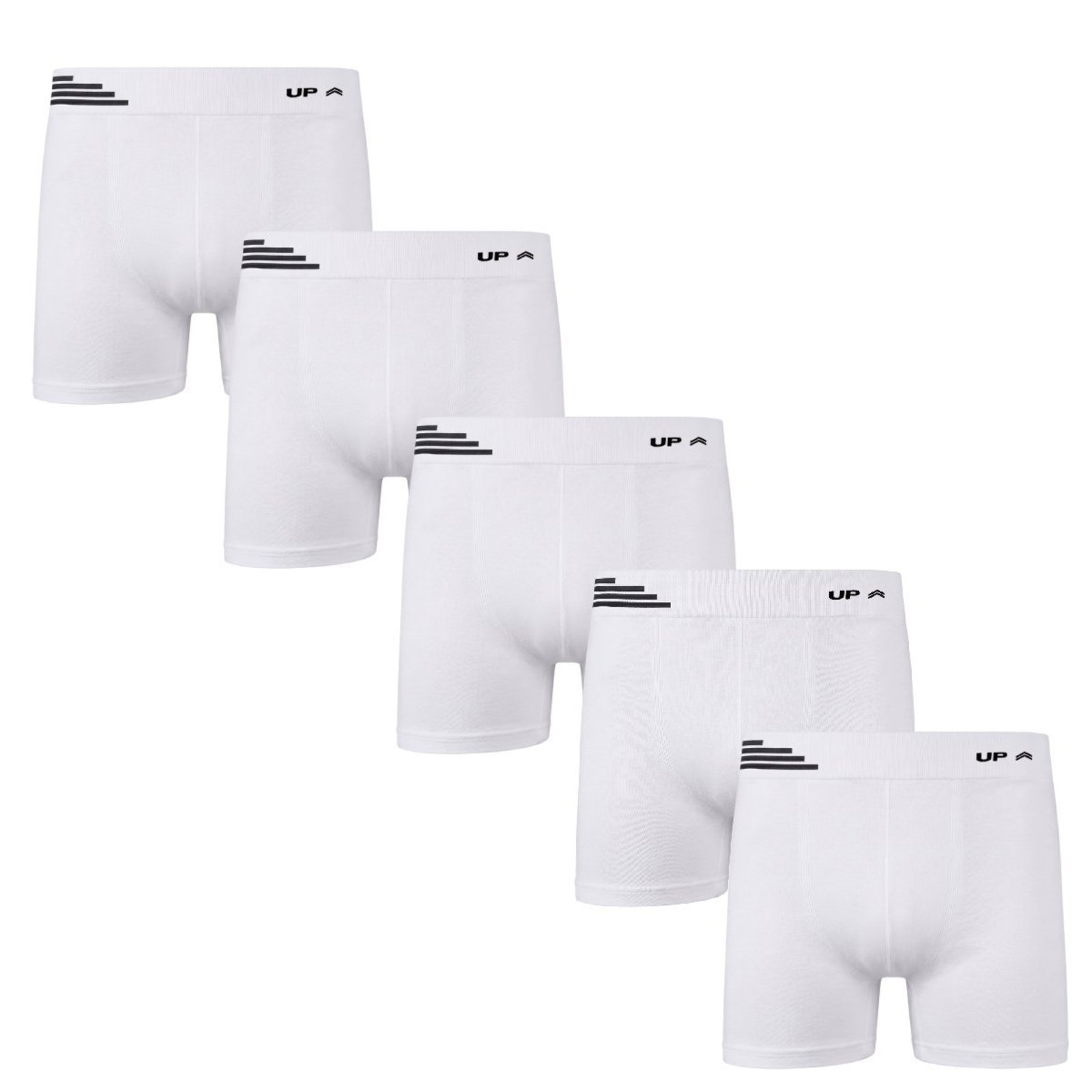 Kit 5 Cuecas Boxer UP Underwear Sem Costura Microfibra Branco