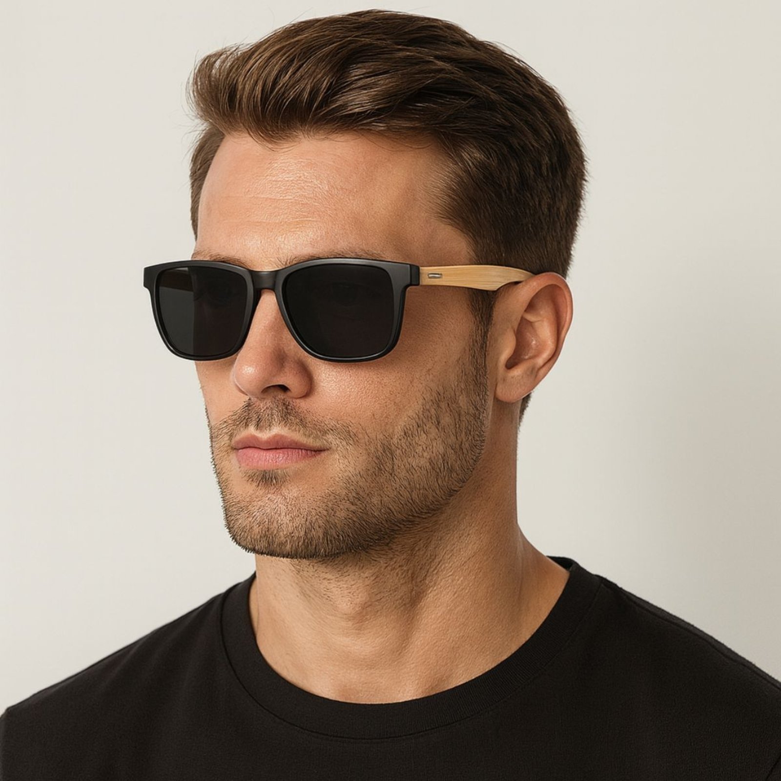 Óculos de Sol Masculino Preto com Hastes de Bambu UV400