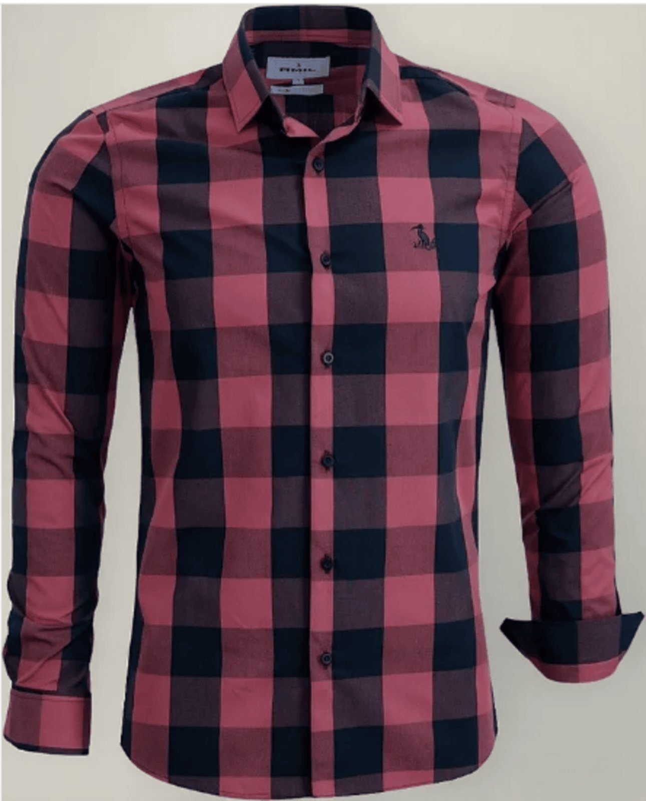 Camisa Masculina Amil Slim Xadrez Aston Algodão Manga longa Luxo Vermelho