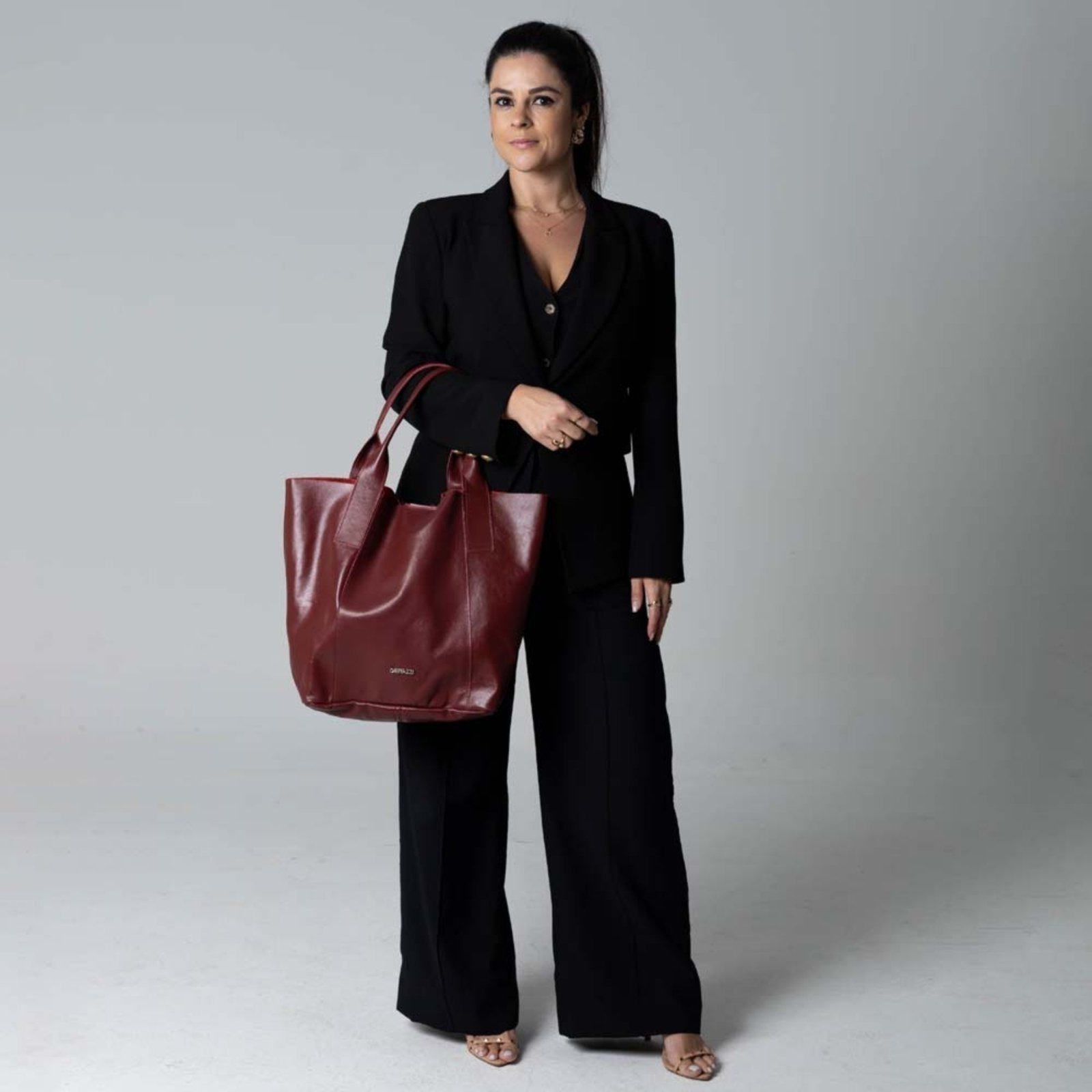 Bolsa Sacola de Couro Griffazzi Bordô