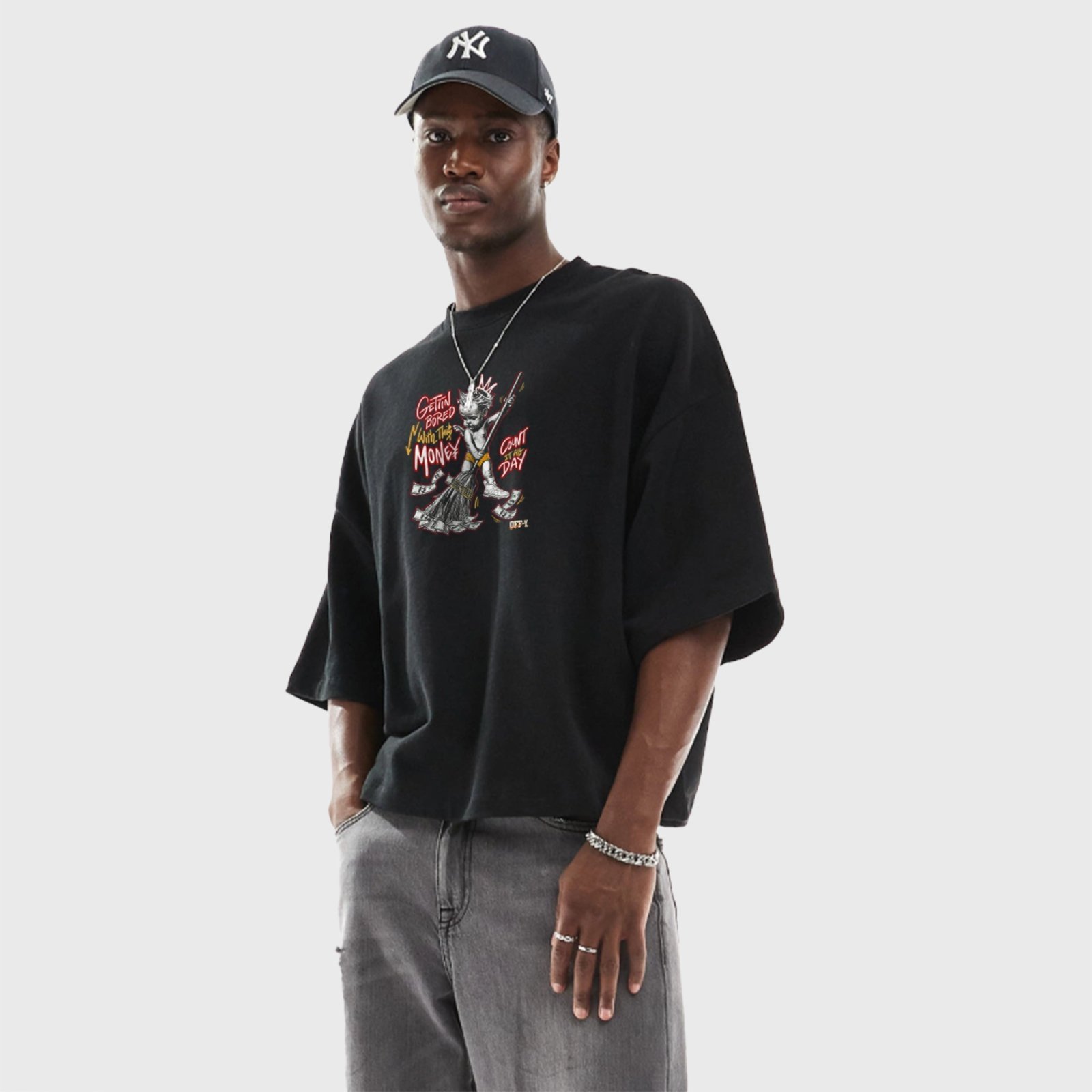 Camiseta Oversized Streetwear Gettin Bored With this Money Preta Off-Y