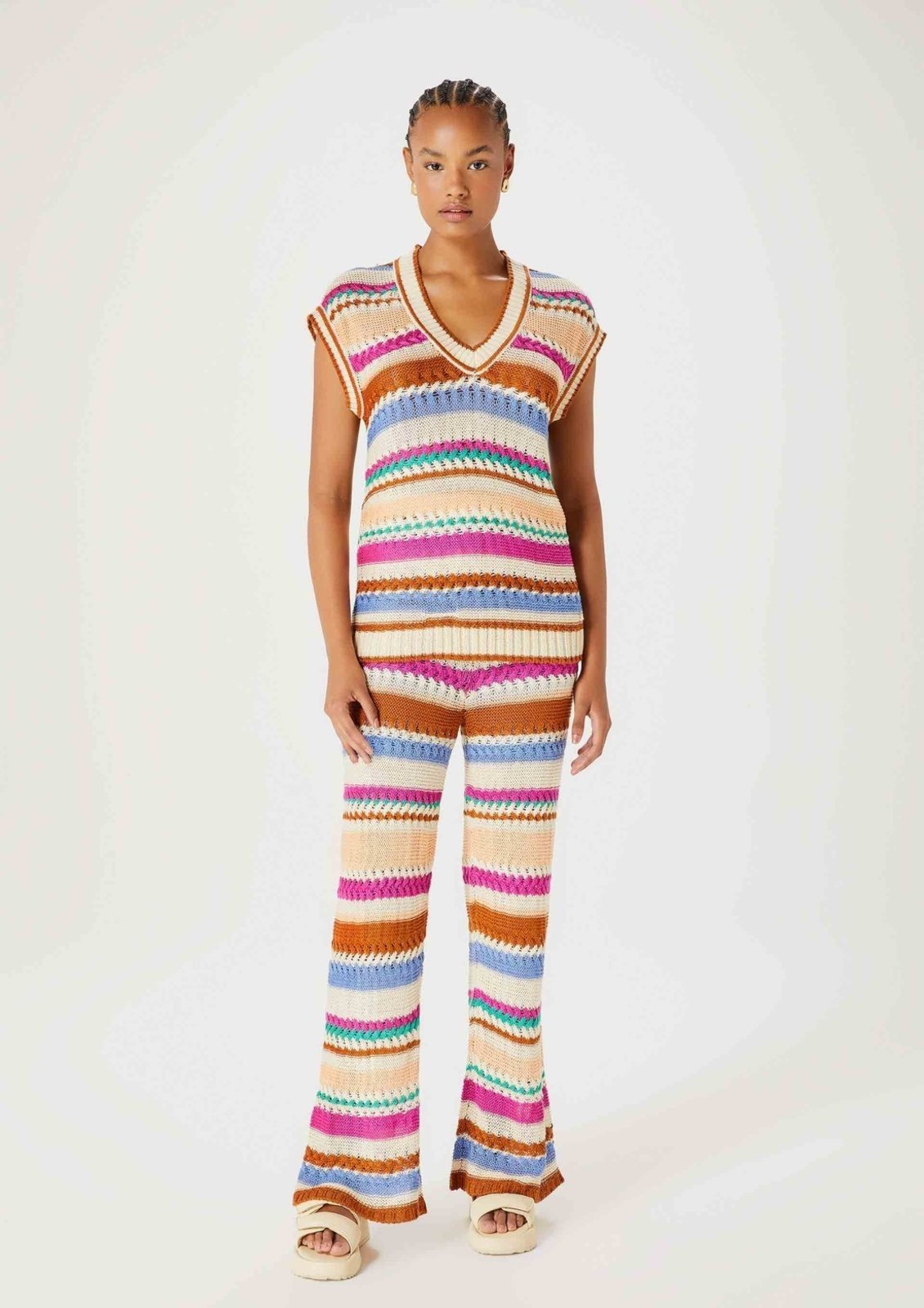 Calça Feminina Pantalona Em Tricô – Rosa