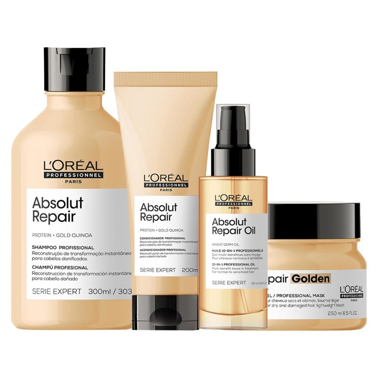 Vista 2 Kit L'Oréal Professionnel Serie Expert Absolut Repair Gold Quinoa - 4 Produtos Loreal Professional incolor gold Loreal Professional incolor gold