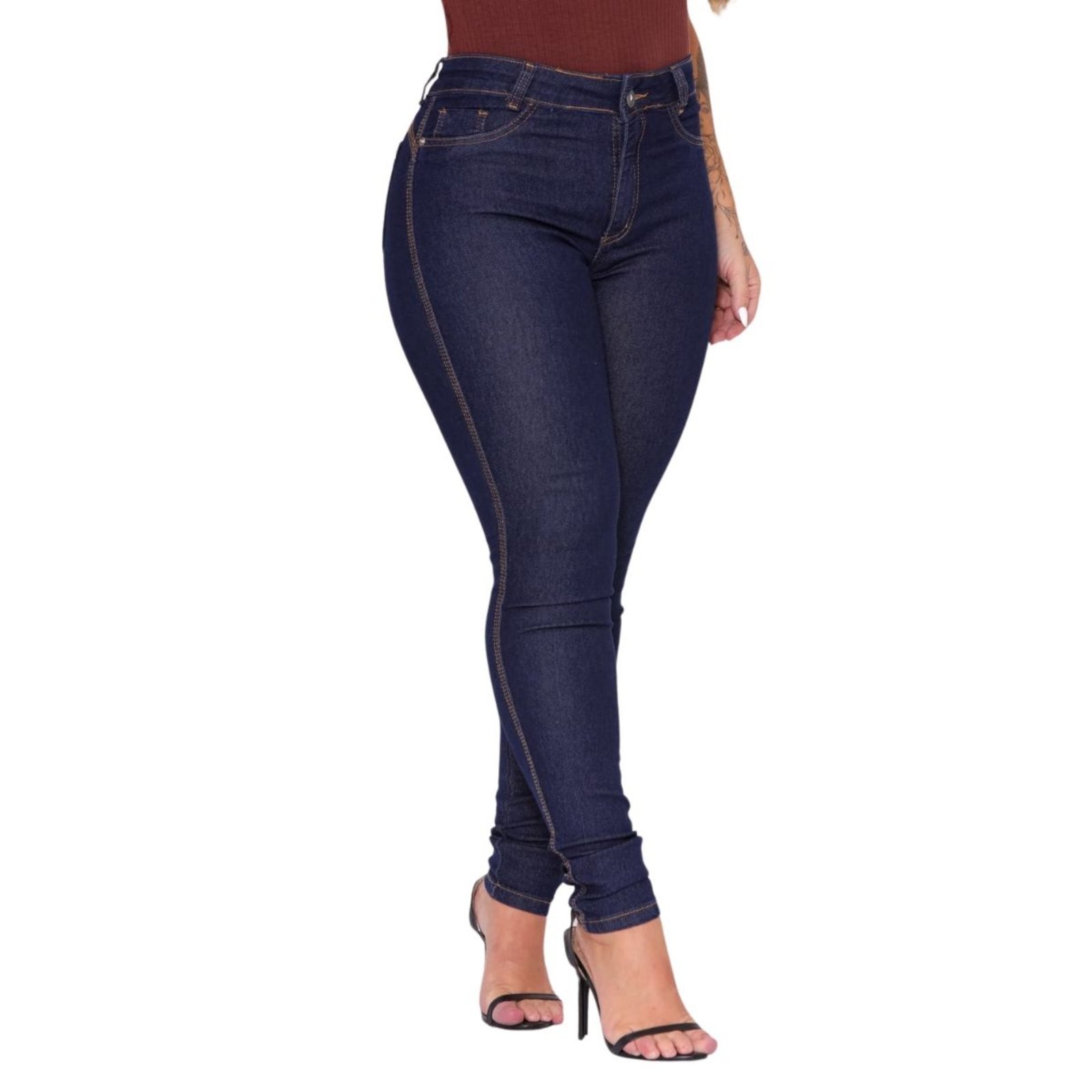 Calça Moda Feminina Skinny Azul Escuro Jeans Loka