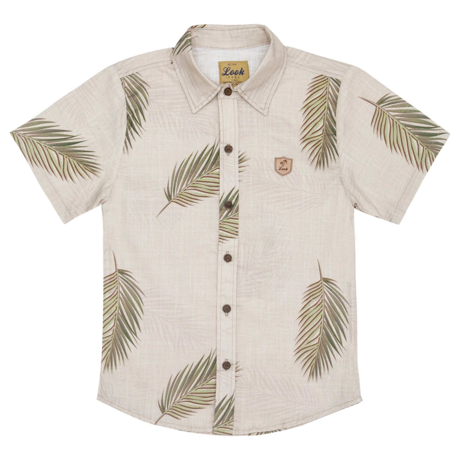 Infantil – Camisa Juvenil Look Jeans Folhagem Bege